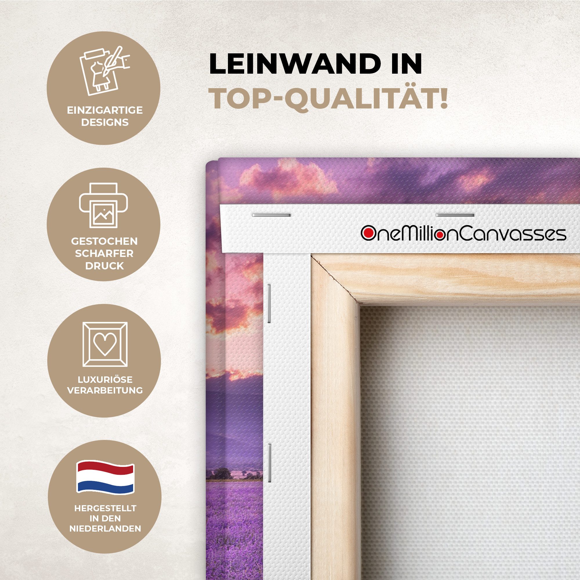 OneMillionCanvasses® Leinwandbild Lavendel - Lila - Blumen - Feld, Fotodruck (1 St), Leinwand Canvas Wandbild, Wanddekoration 20x30 cm – Bild 3 von 5