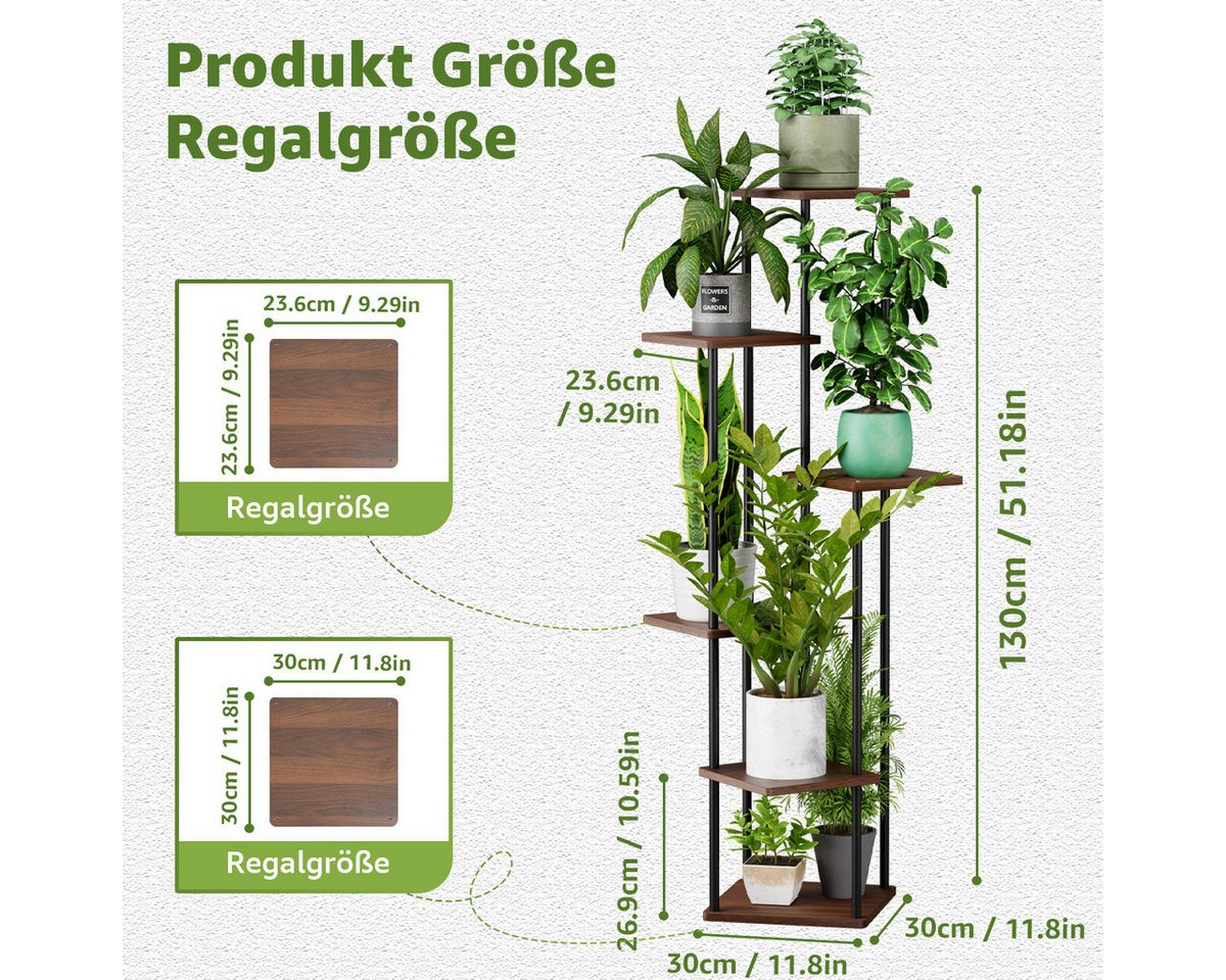 Thumbnail - Simloveve Blumenständer Pflanzenständer indoor 6 Etagen Pflanzenregal Blumentreppe (Metall Holz), Balkon Deko Schlafzimm...