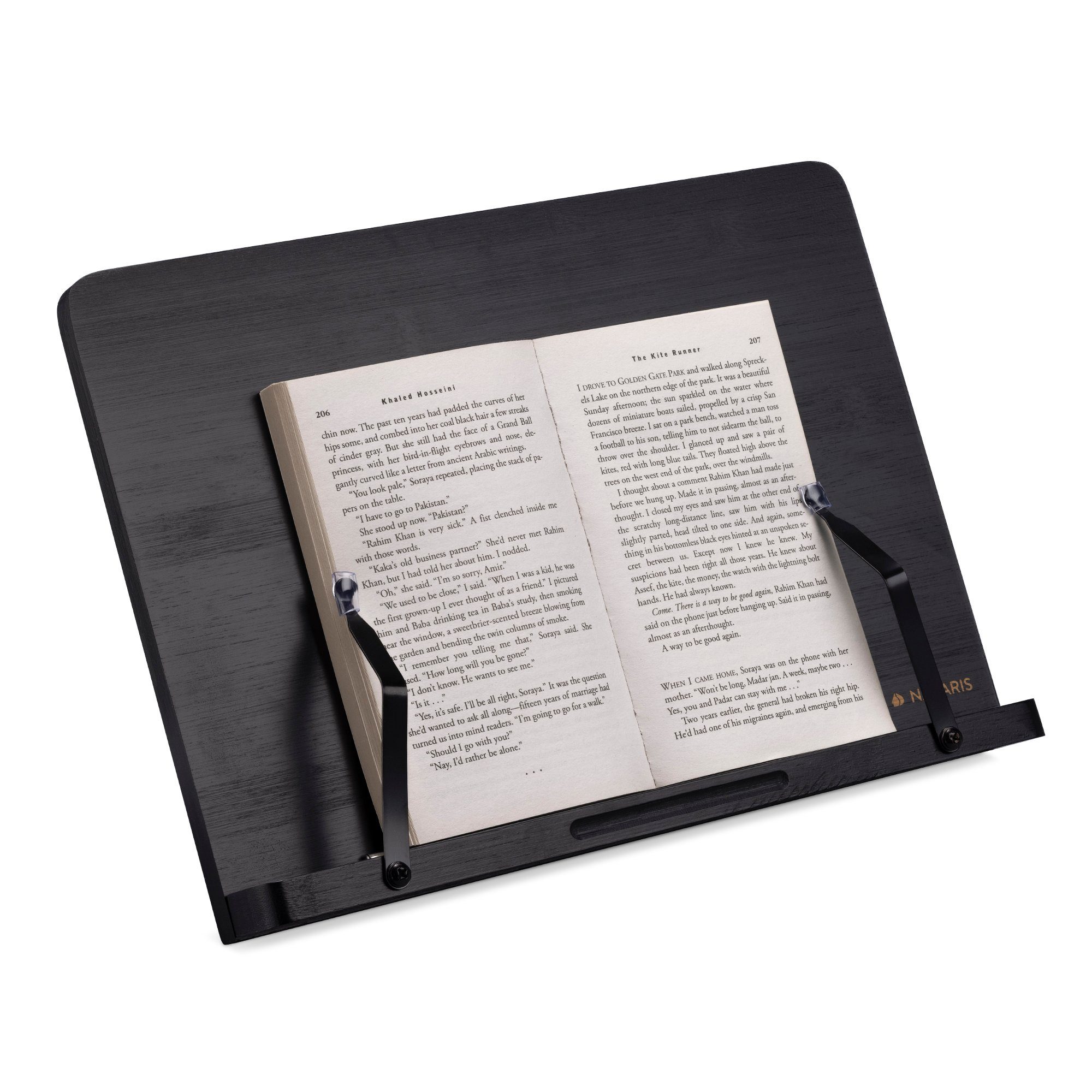 Navaris Buchstütze Buchständer kompatibel mit iPad - 34x24cm - aus Bambus - Schwarz