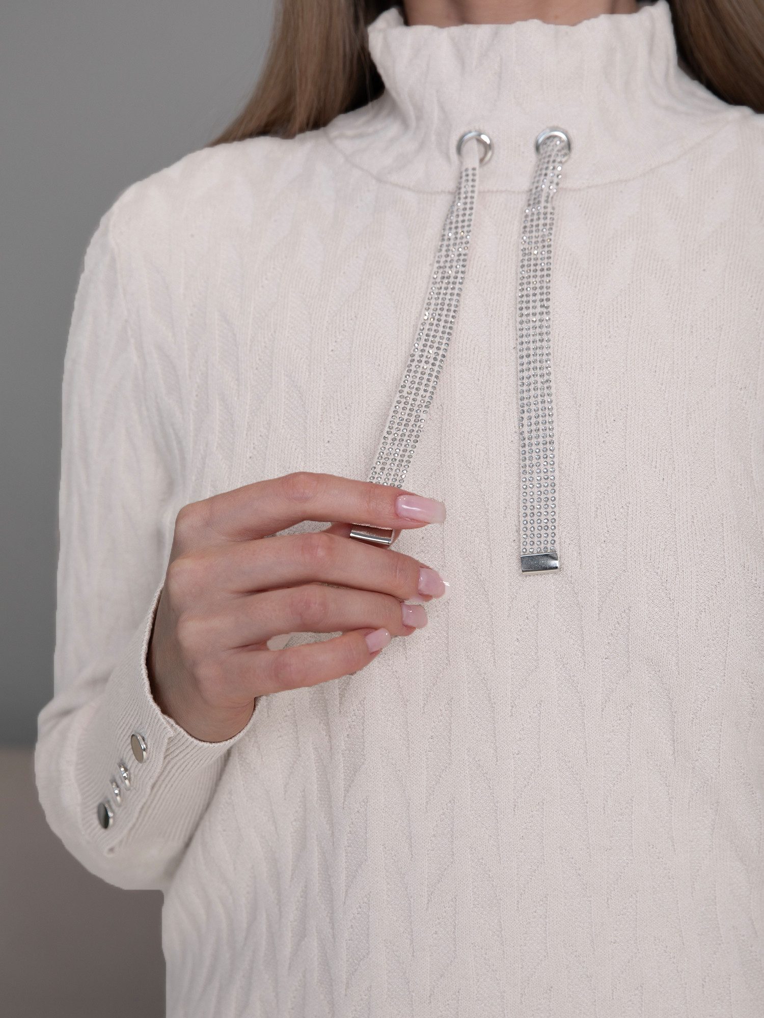 Passioni Strickpullover mit hohem Halsausschnitt aus Strukturstrick günstig online kaufen