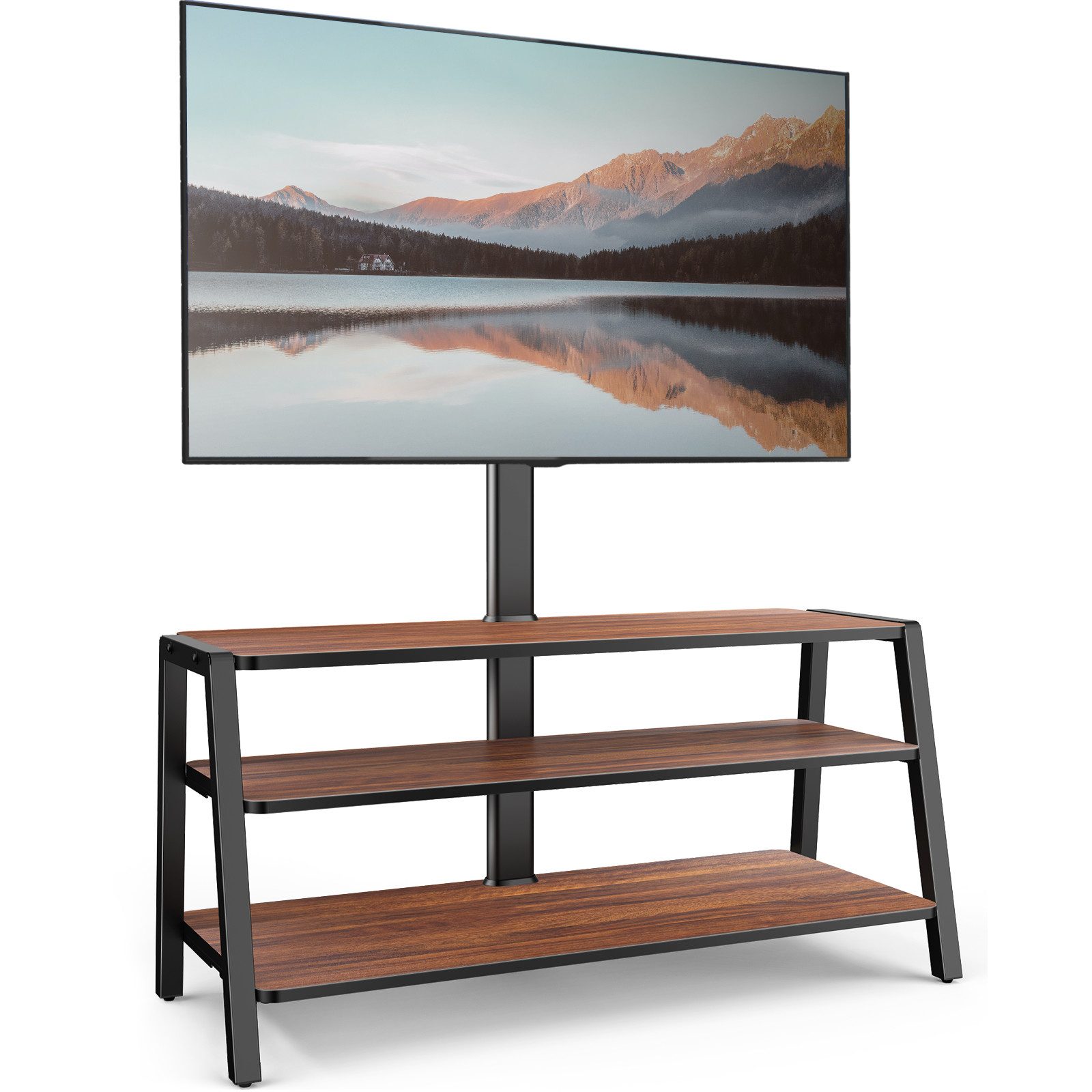 FITUEYES TV-Ständer mit 3 Ablagen, 37-70 Zoll, (bis 70,00 Zoll, höhenverstellbar, abgerundete Ecken, wasserabweisend)
