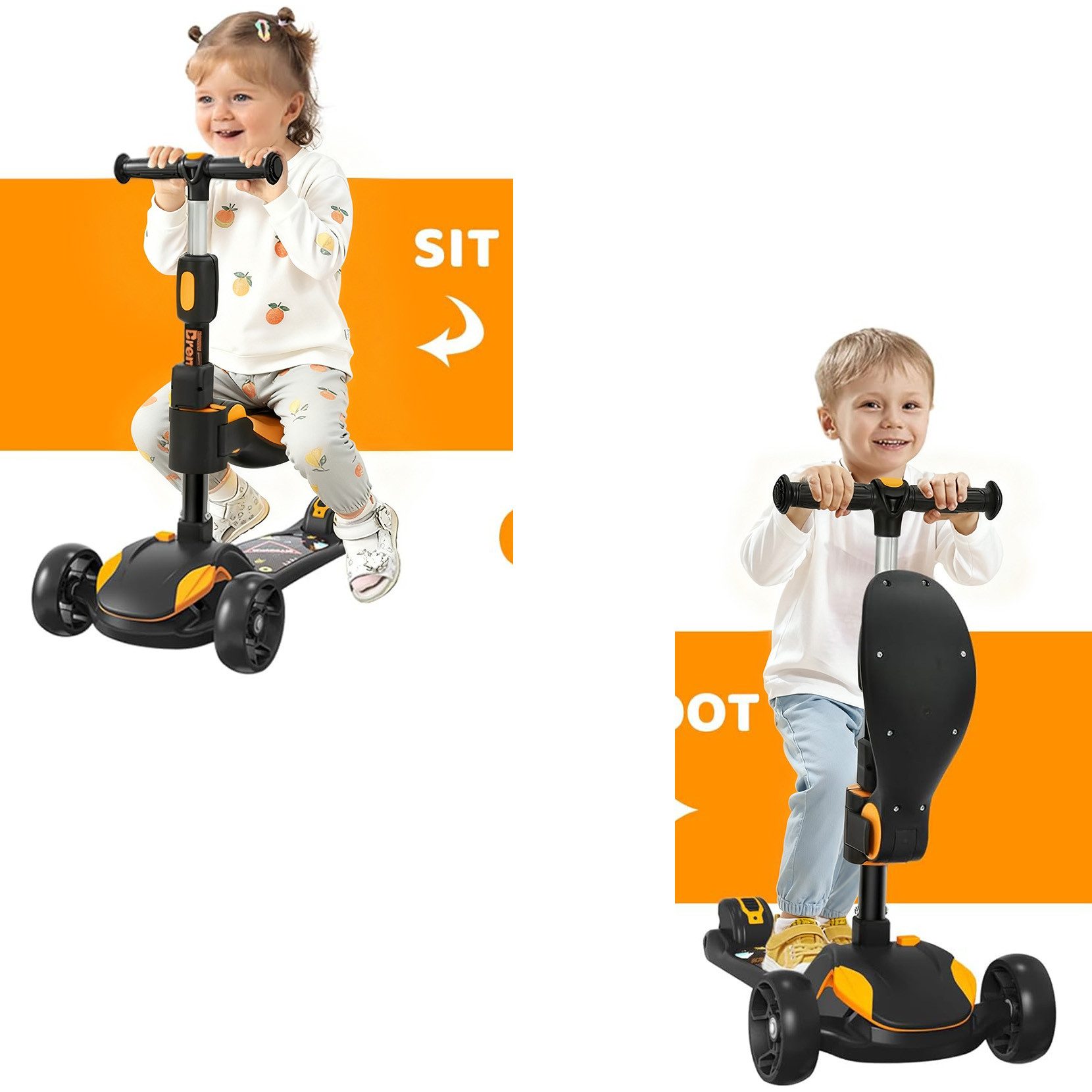 BremToy Dreiradscooter Kinderroller Tretroller Faltbarer Scooter 1-14 Jahre