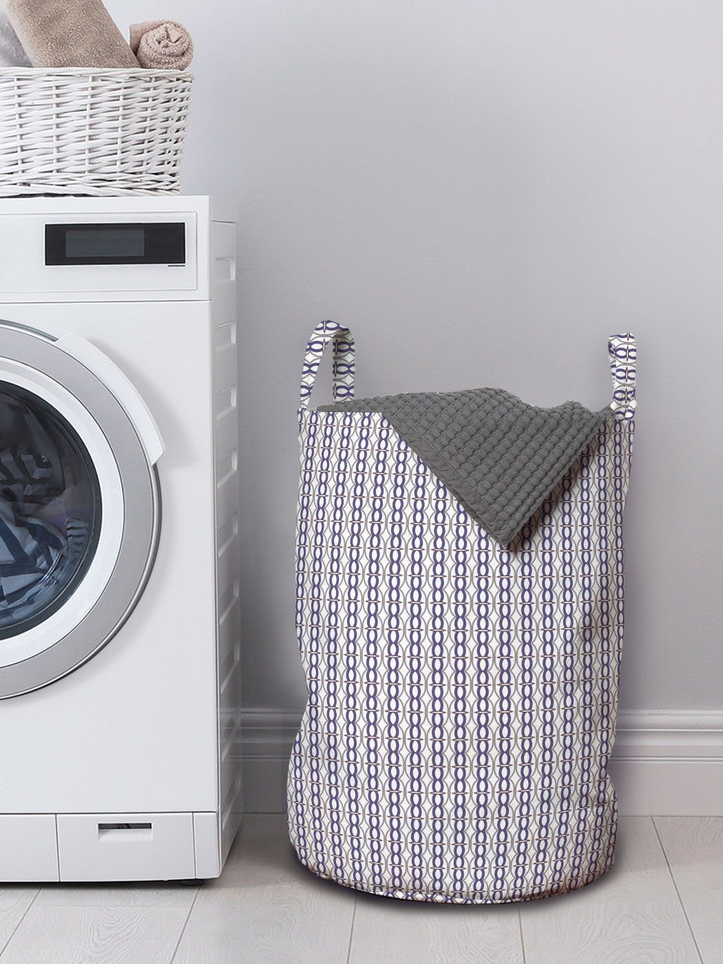 Abstrakte für Wäschekorb Griffen mit Abakuhaus Shapes Ketten Waschsalons, Kordelzugverschluss Geometrisch Wäschesäckchen