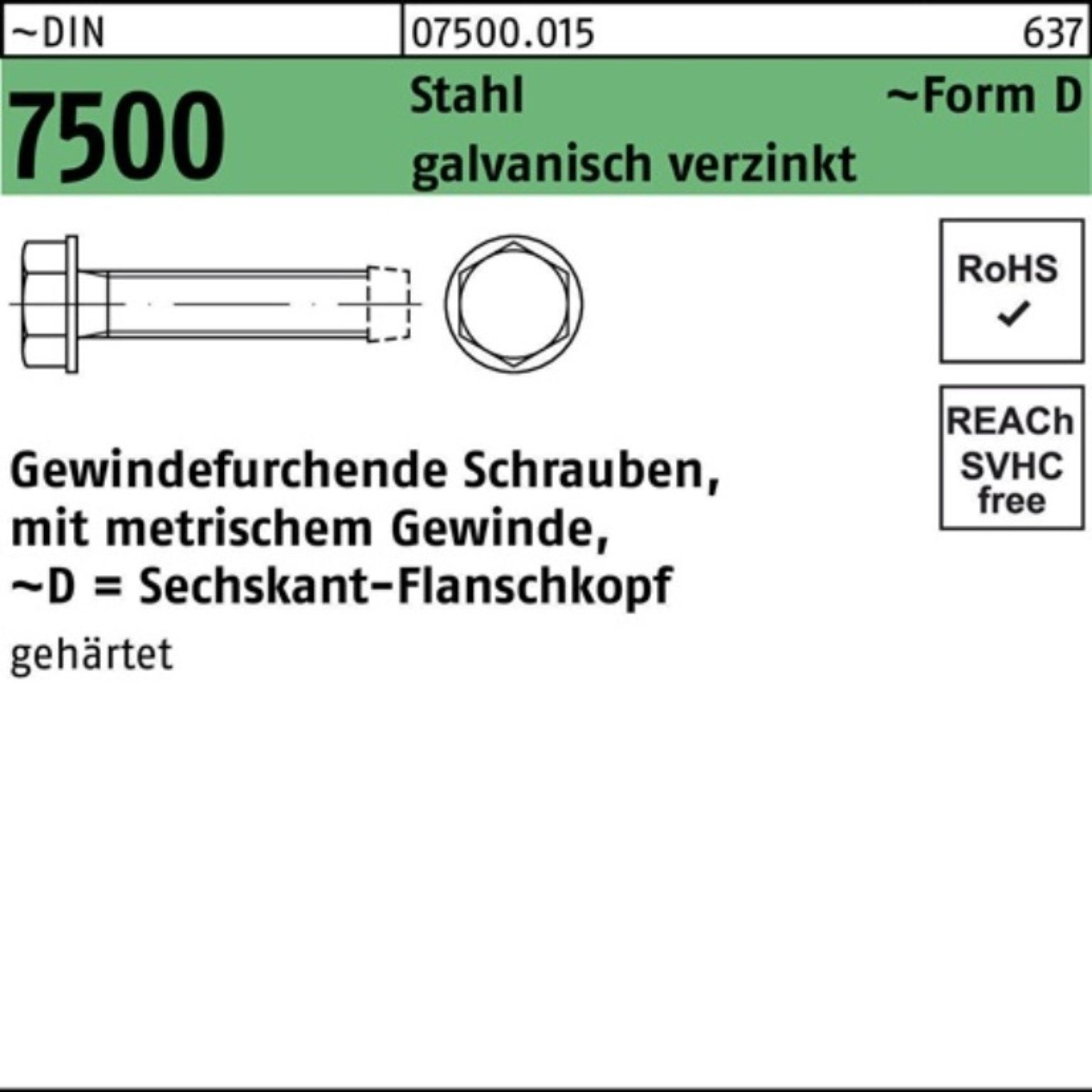 6x50 S Pack Reyher DM 6-ktflanschkopf Gewindeschraube Gewindefurchendeschraube 500er DIN 7500