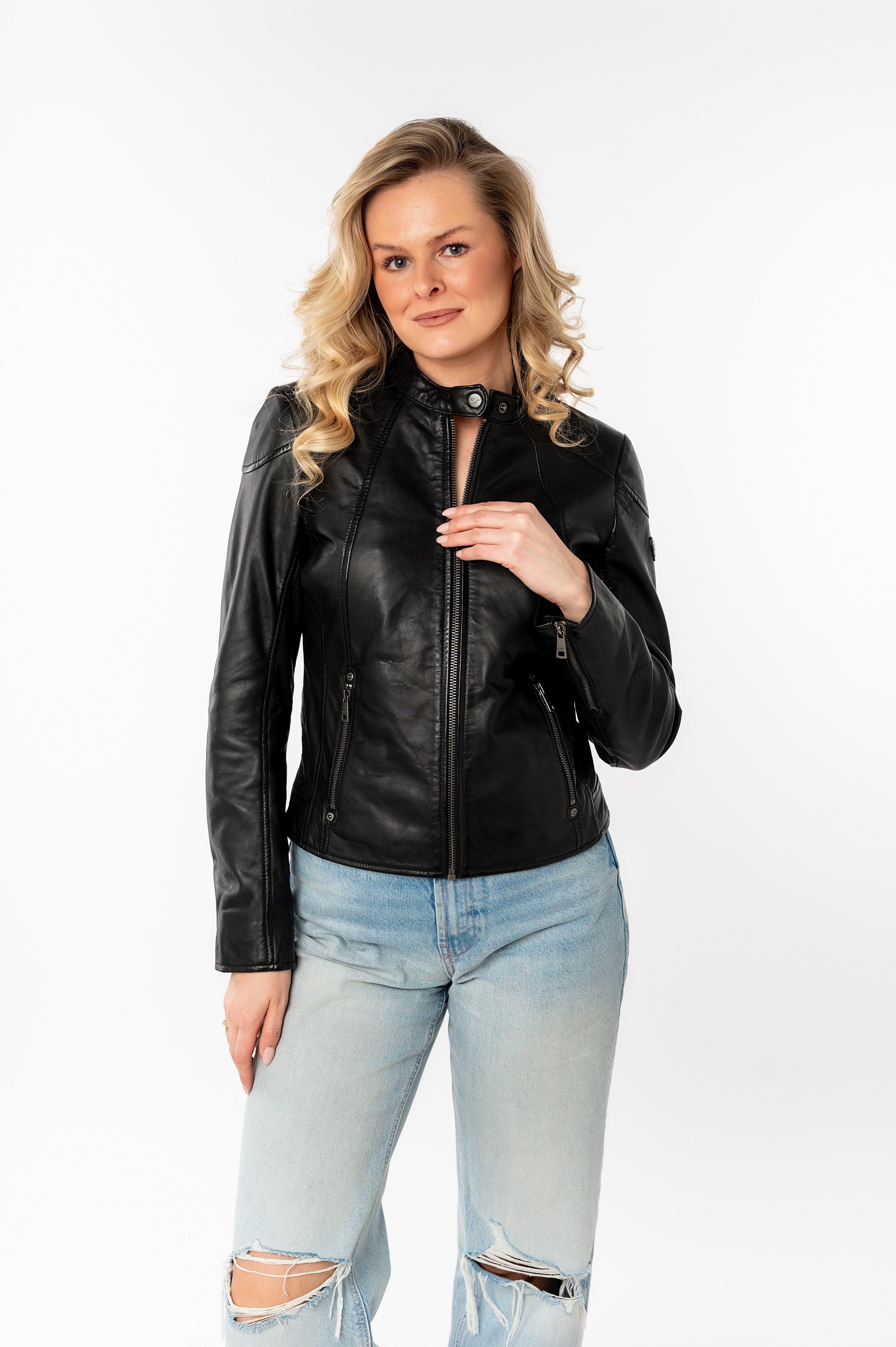 Mauritius Lederjacke mit verstärkten Schultern günstig online kaufen