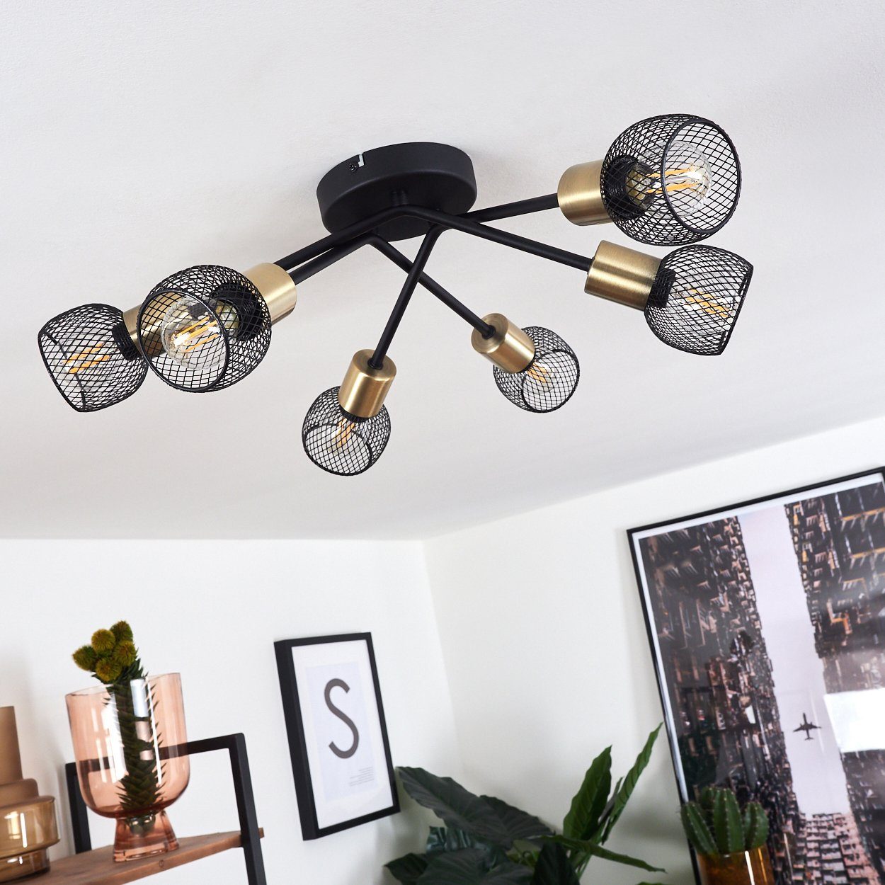 hofstein Deckenleuchte »Pieve« Deckenlampe aus Metall schwarz, gold Zimmerlampe 6-flammig, ohne Leuchtmittel, 6xE14