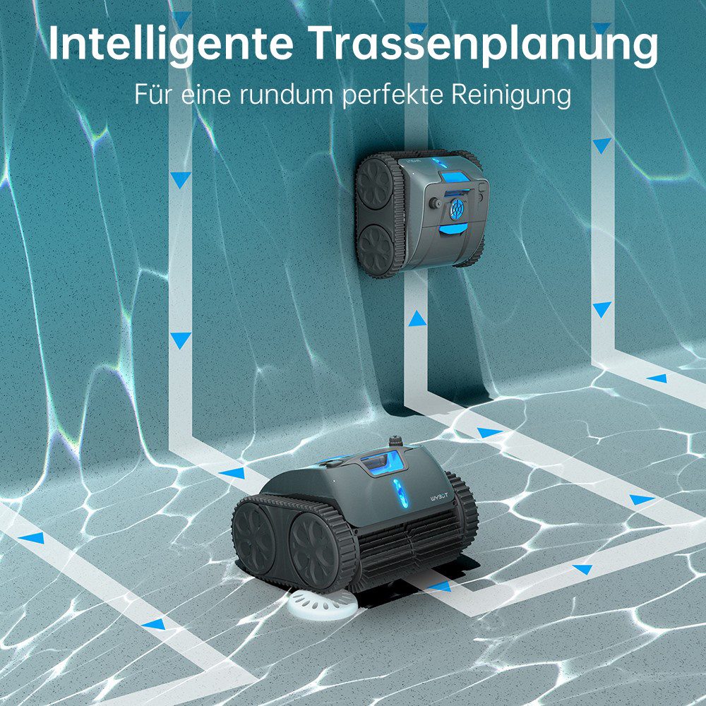 WYBOT Poolroboter C1 MAX Kabelloser Poolsauger mit APP, 3 Reinigungsmodi, 180-240min Laufzeit, Boden und Wand, 65W, bis zu 2152sq.ft Fläche