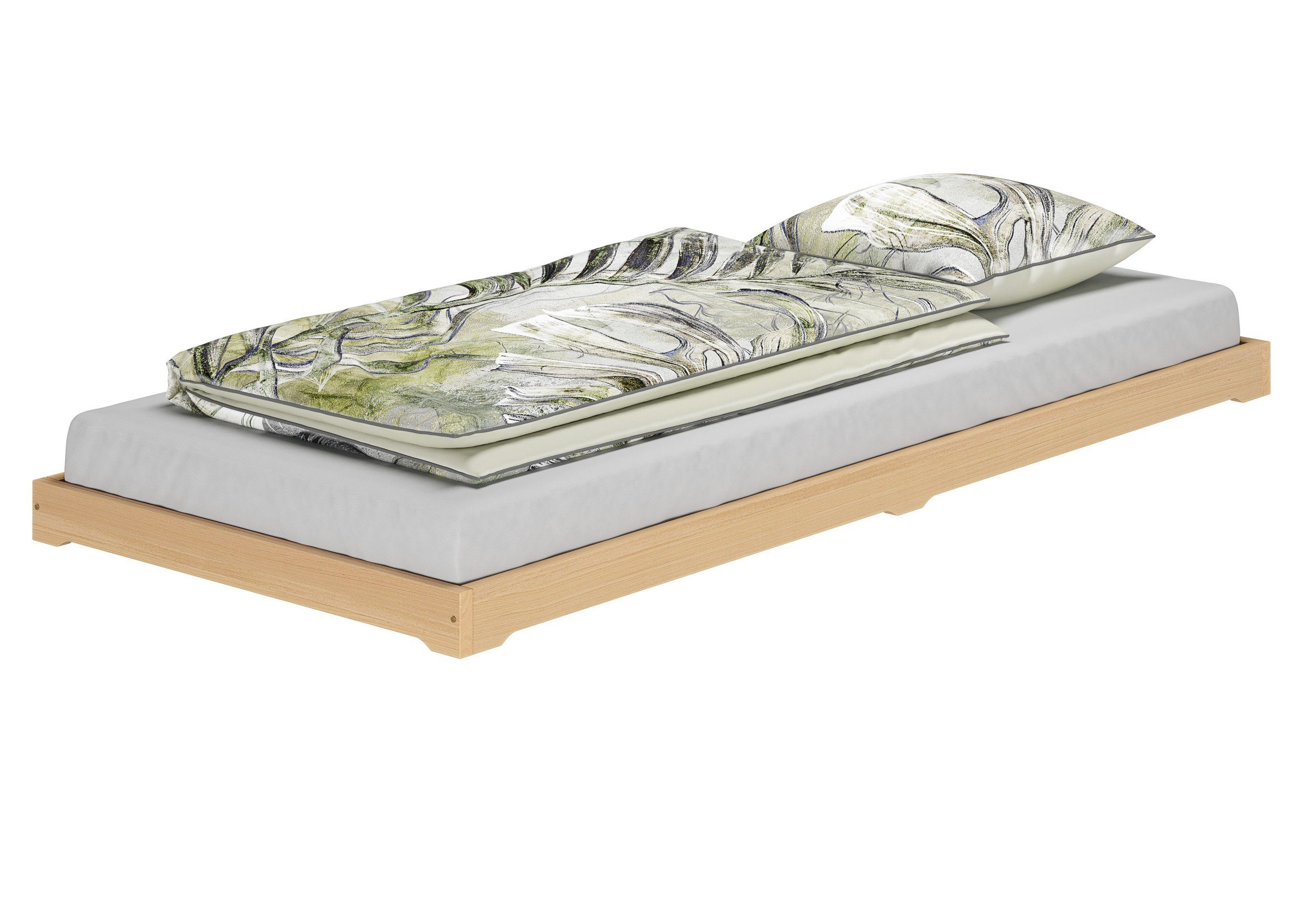 ERST-HOLZ Futonbett Bodenbett Bettrahmen Futonbett Buche Massiv 100 x 200 cm, Buche farblos lackiert