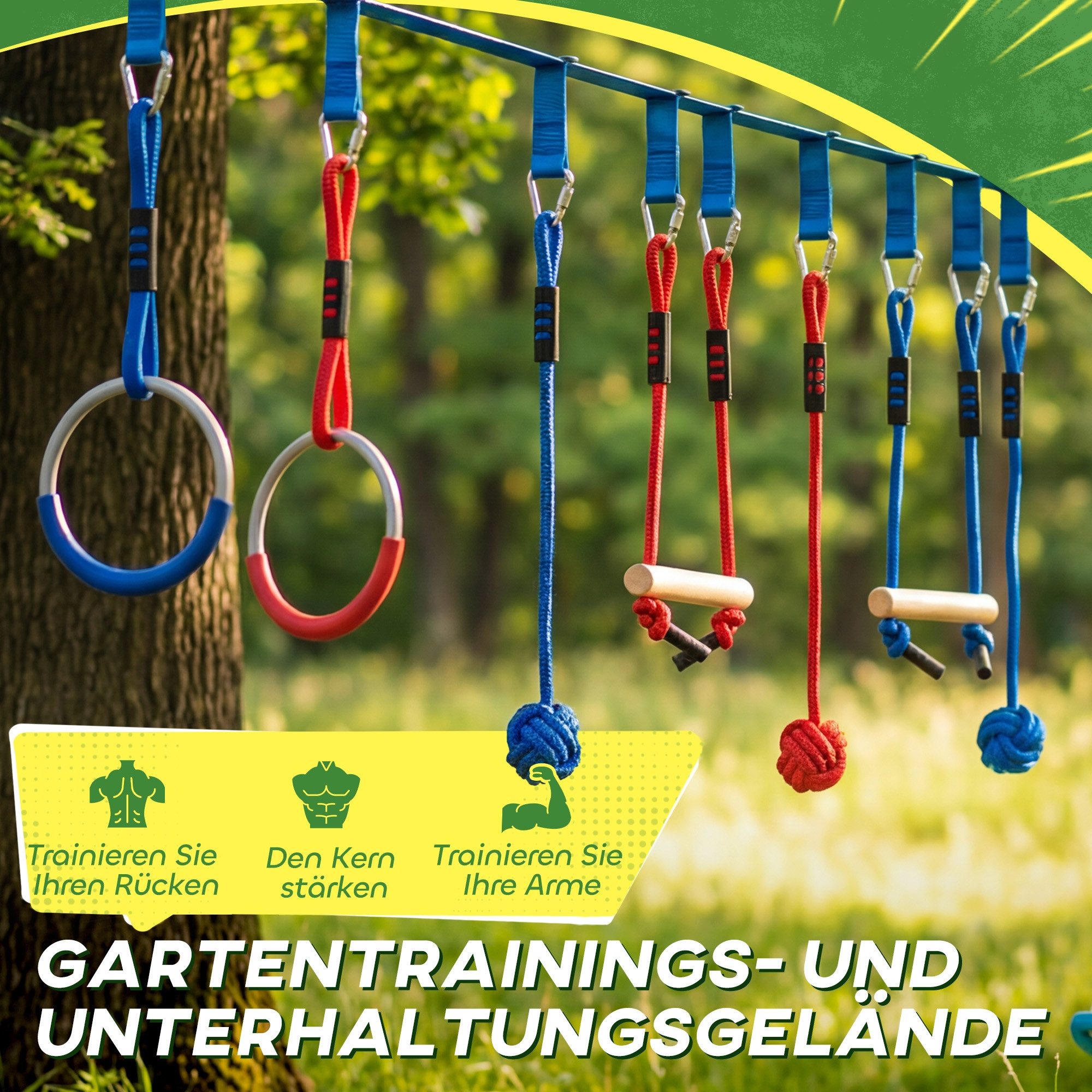 MC Star Slackline Ninja Line Kinder 10m 9-teilig Slackline Set