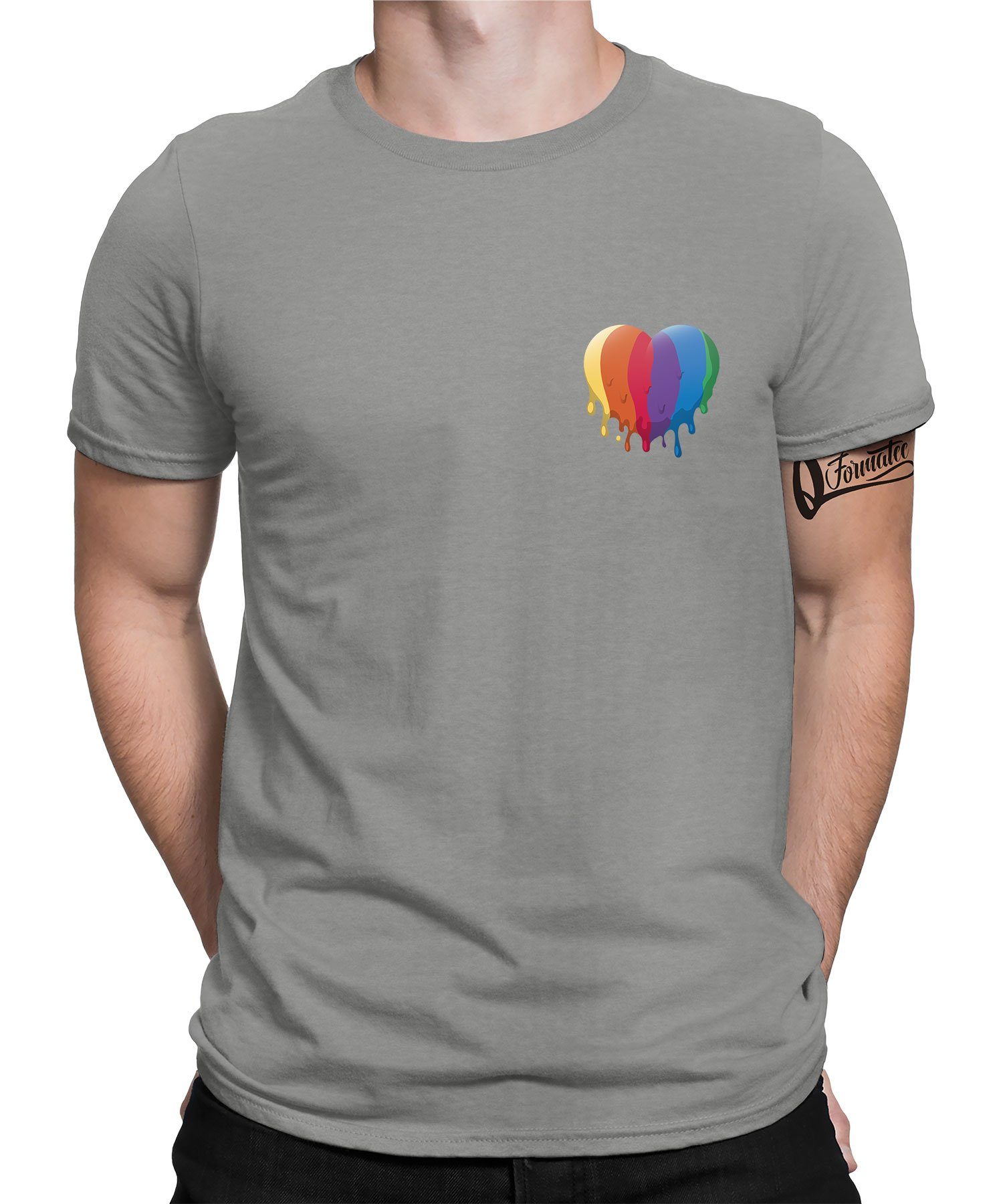 Quattro Formatee Kurzarmshirt Herz - Stolz Regenbogen LGBT Gay Pride Herren T-Shirt (1-tlg) Heather Grau