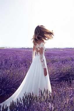 RUZU UG Abendkleid Langärmeliges Brautjungfernkleid aus durchsichtiger Spitze mit Schlitz (1-tlg)