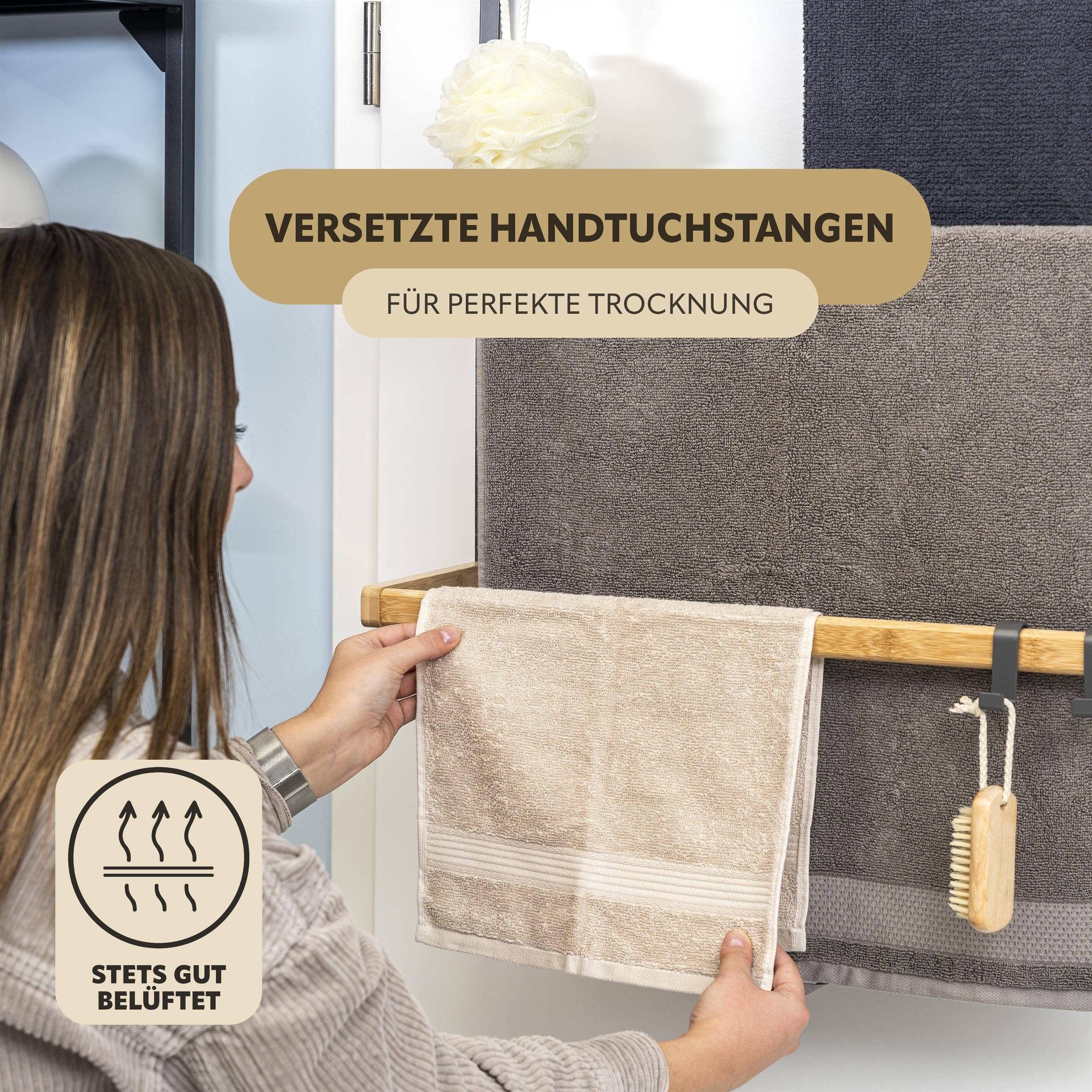 eluno Türregal Tür-Hängeregal aus Metall und Bambus, 3 Handtuchstangen