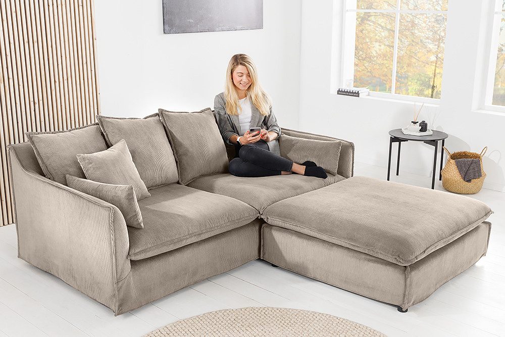 riess-ambiente 3-Sitzer HEAVEN 210cm greige · Hussensofa inkl. Kissen und abnehmbaren Bezug, Einzelartikel 1 Teile, Wohnzimmer-Couch · Cord-Bezug · Federkern-Polsterung · Landhausstil