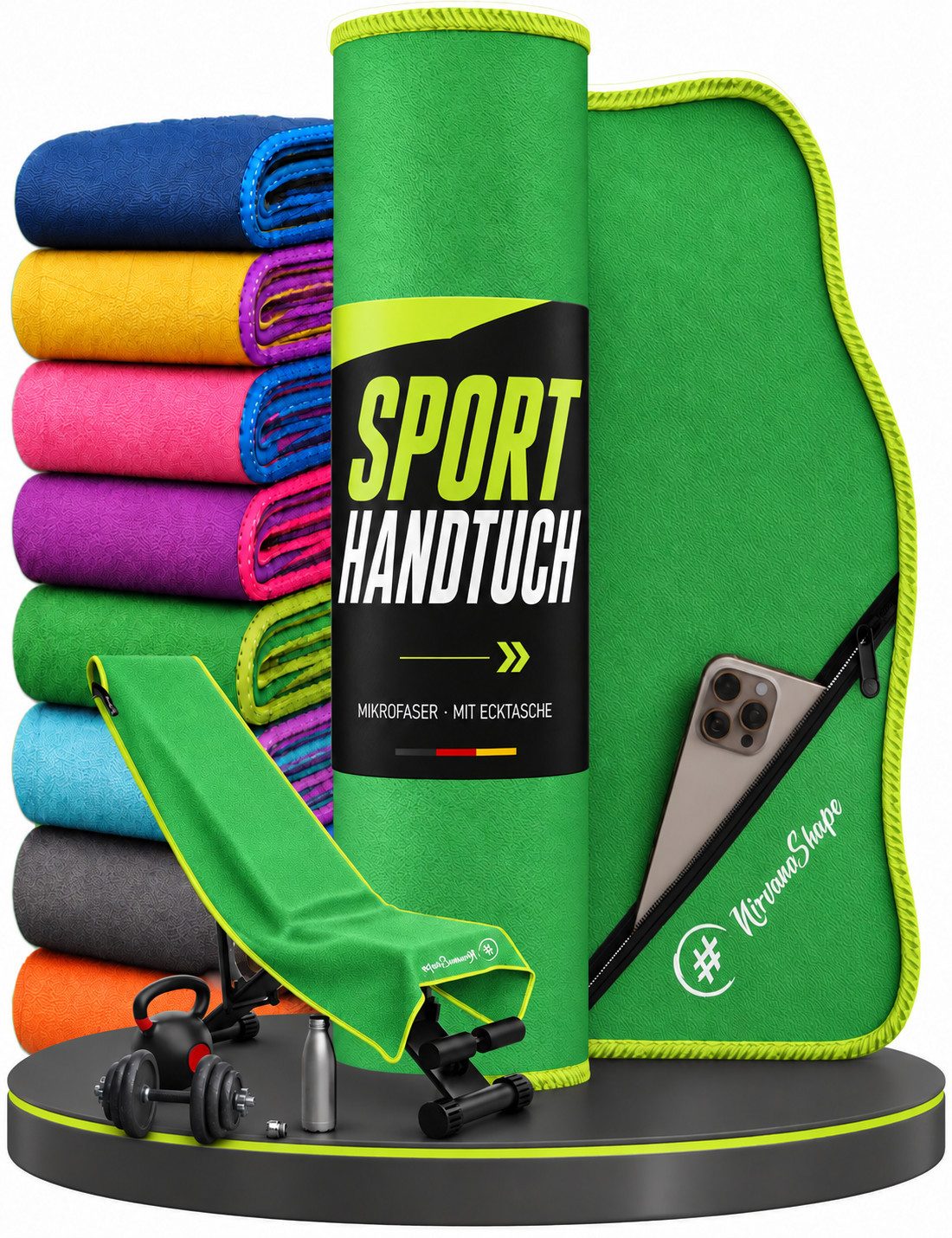 NirvanaShape Sporthandtuch NirvanaShape Mikrofaser Fitnesshandtuch mit Ecktasche und Knöpfen, saugfähig, leicht, schnelltrocknend, für Reisen, Fitness, Yoga, Sauna
