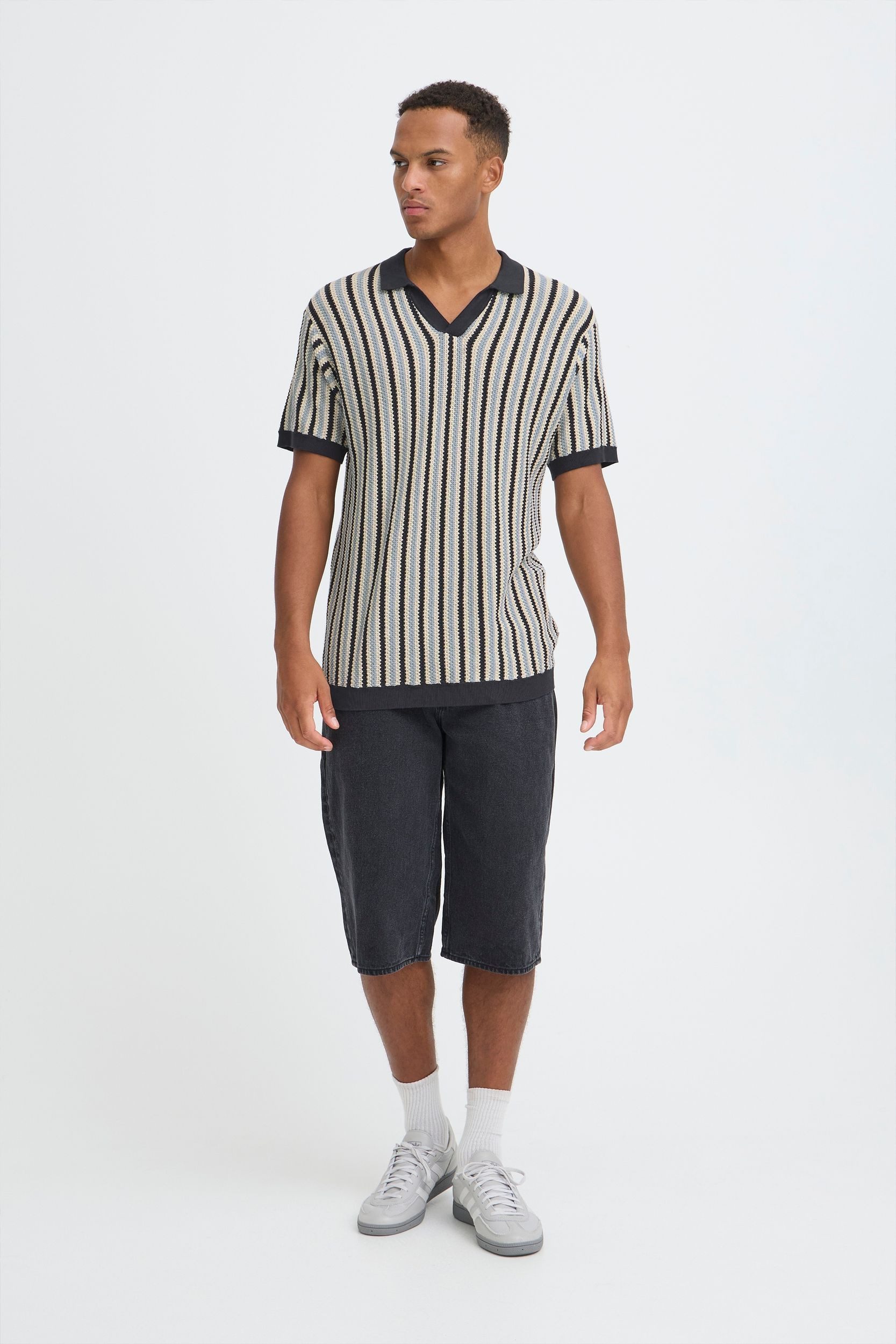 Blend Poloshirt Gestreiftes Design Polokragen Kurzarm Rippbündchen Modisch günstig online kaufen