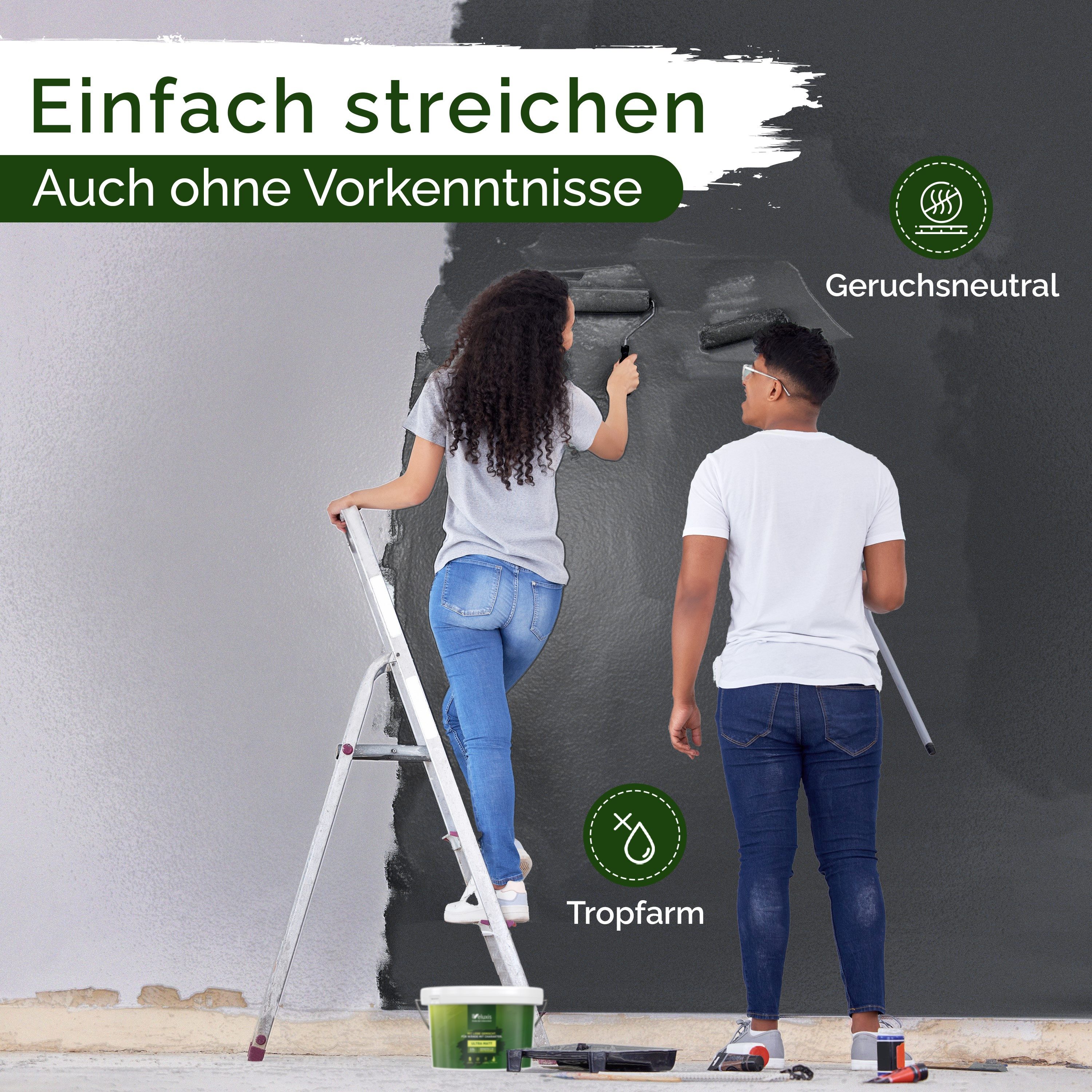 Veluxis Wandfarbe Veluxis® Wandfarbe, Deckkraft-Klasse 1, Streifenfrei, tropfarm & VOC-frei