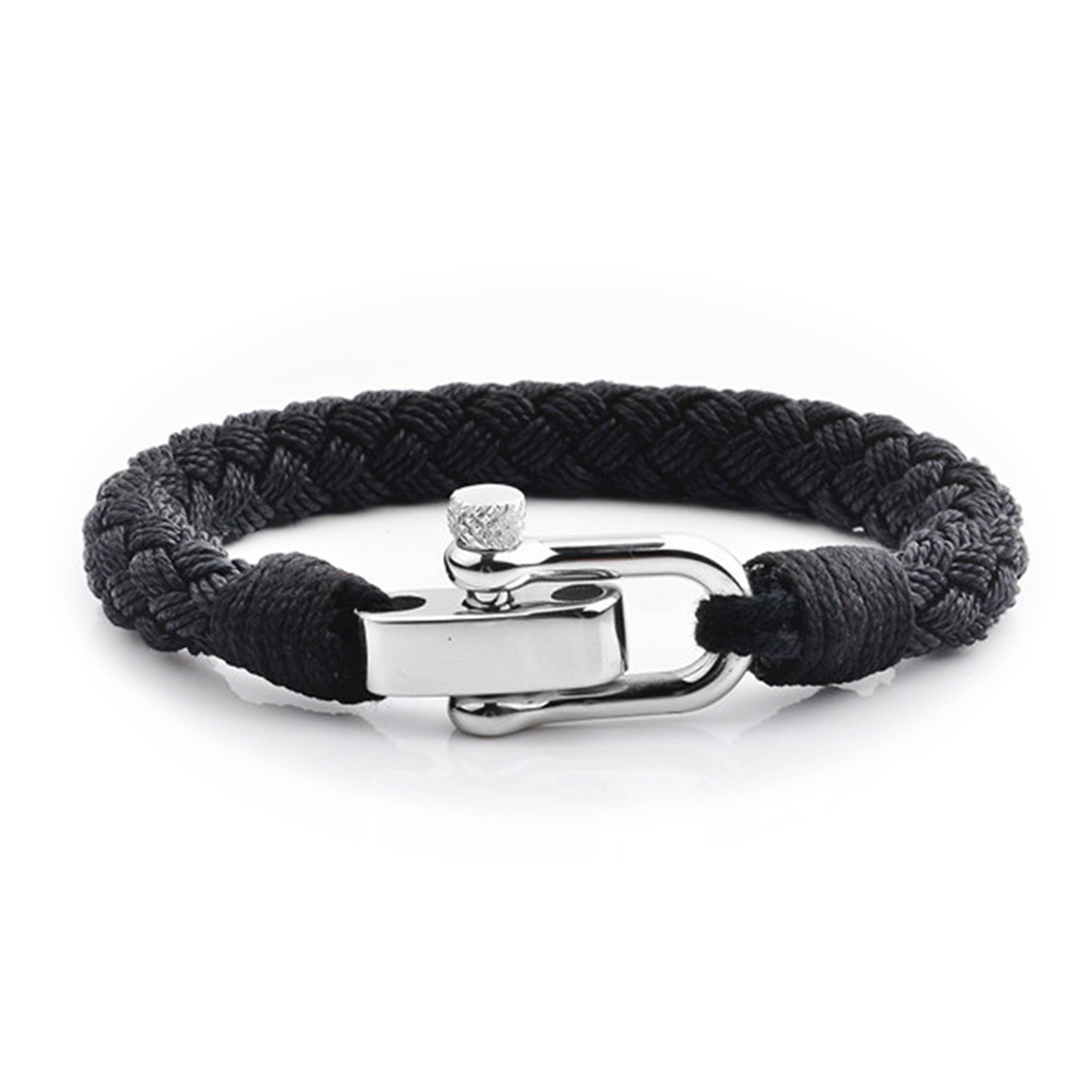 handgefertigt) aus Style, Casual Black (Edelstahl, UNIQAL.de Schäckel Yacht "OCEAN" Segeltau Armband Segeltau, Armband nautics, Maritime maritime,