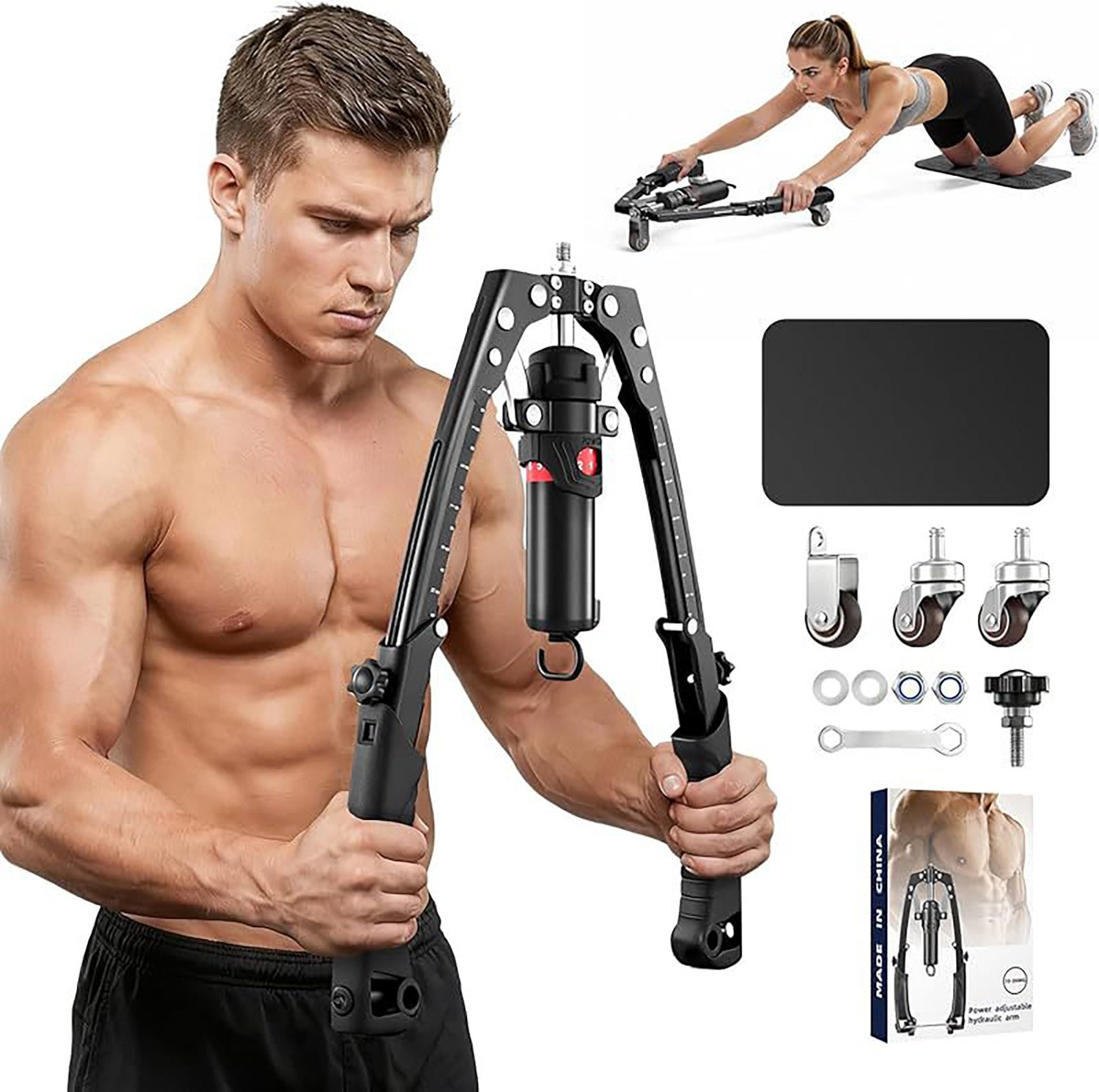 Vornix Handmuskeltrainer Hydraulischer Armkrafttrainer 10–200 kg (stufenlos verstellbarer Brusttrainer aus Carbonstahl, klappbarer Krafttrainer mit ergonomischen Griffen), für Brust, Arme, Schultern & Rücken