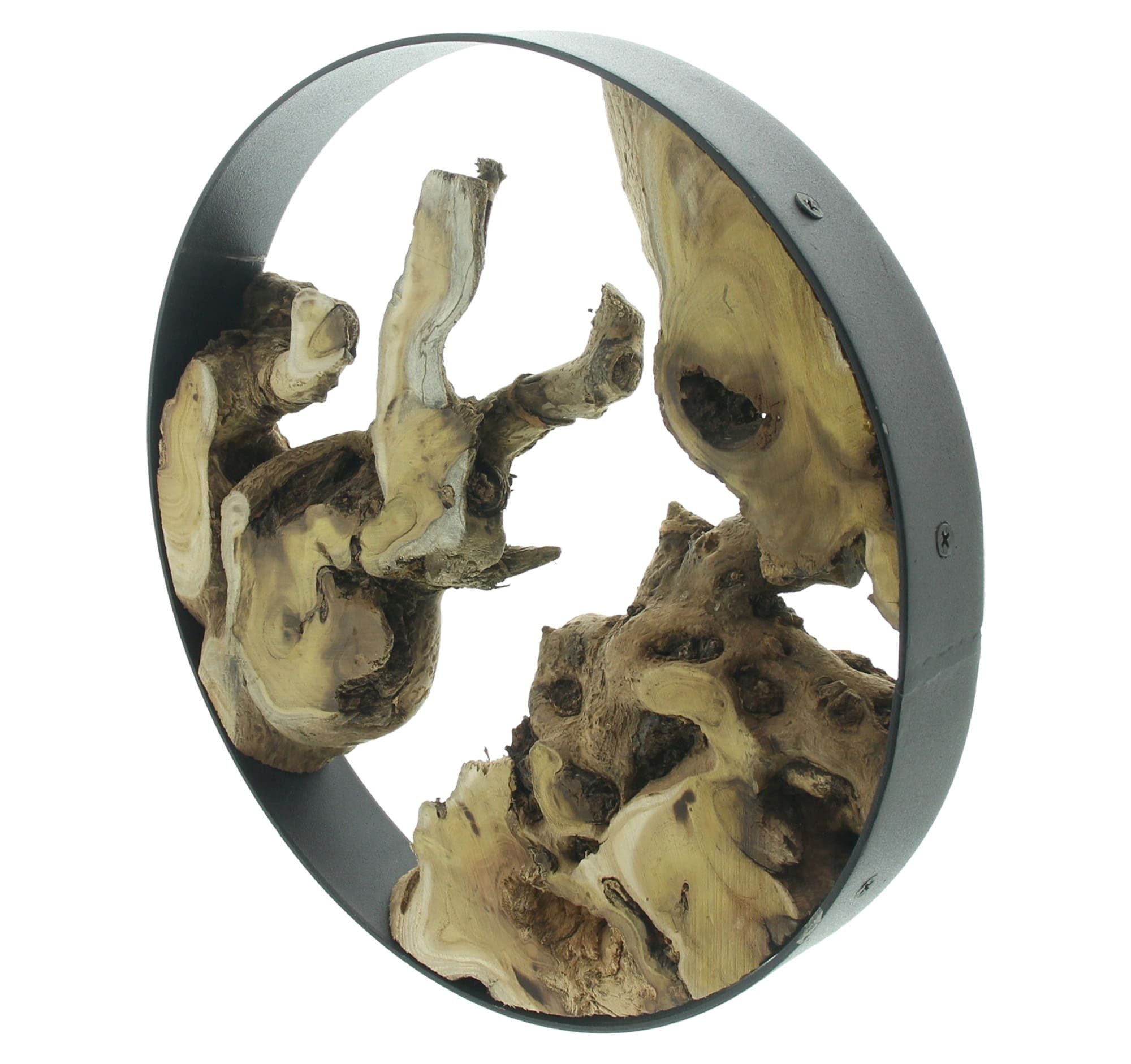 Dekoleidenschaft Dekokranz "Root" Dekoring aus Metall mit Wurzelholz, Dekoobjekt Ø 28 cm, Kranz, Holz-Kranz, Tischkranz