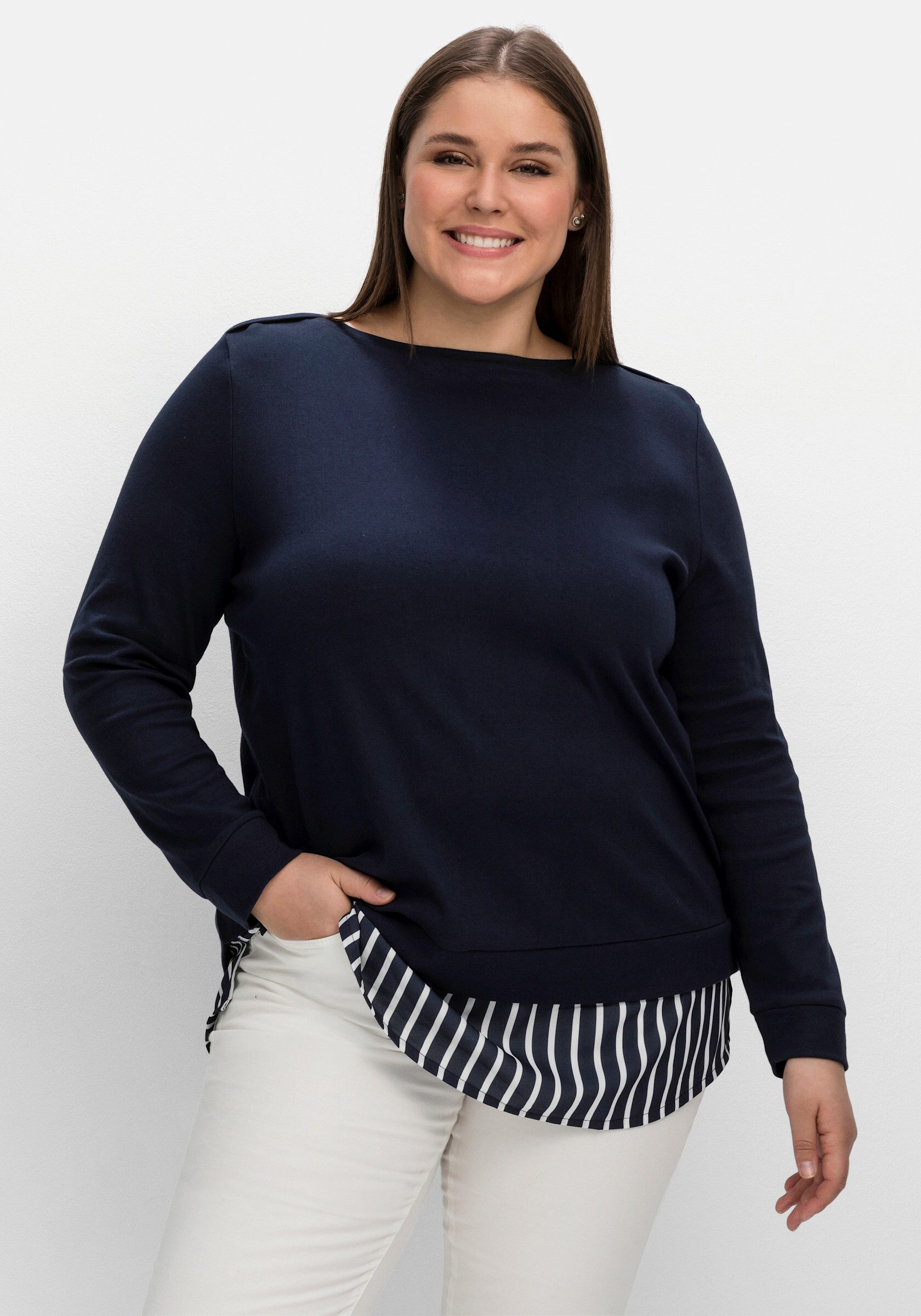 Sheego T-Shirt 2-in-1-Langarmshirt . mit Ansatz aus Blusenstoff günstig online kaufen