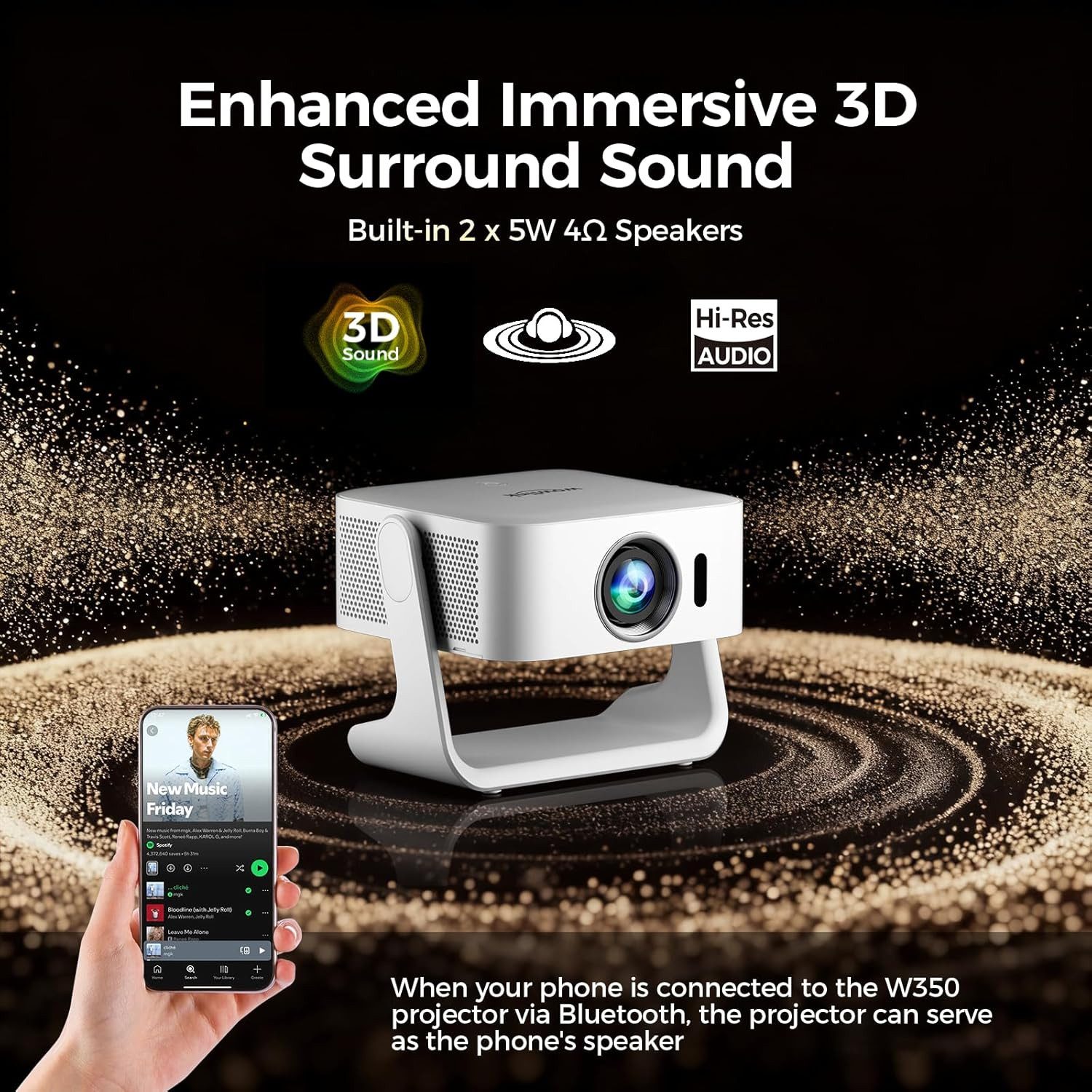 wowlink [Smart TV OS & HDR10+ & 3D Sound] 4K Beamer mit WiFi 6 Beamer (580 lm, 20000:1, 4K px, Bluetooth 5.4, Built-in Smart OS & Apps & Auto Focus & Keystone)