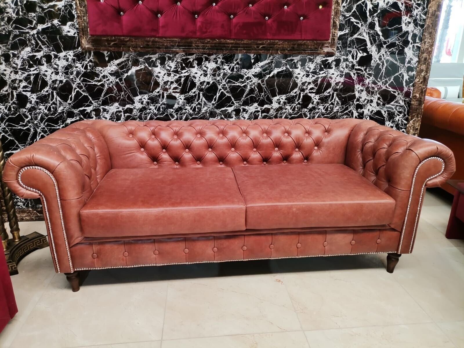 JVmoebel Chesterfield-Sofa Wohnzimmer Chesterfield in Designer Sofa Made 3 Couch Sitzer Polster Europe Sofort