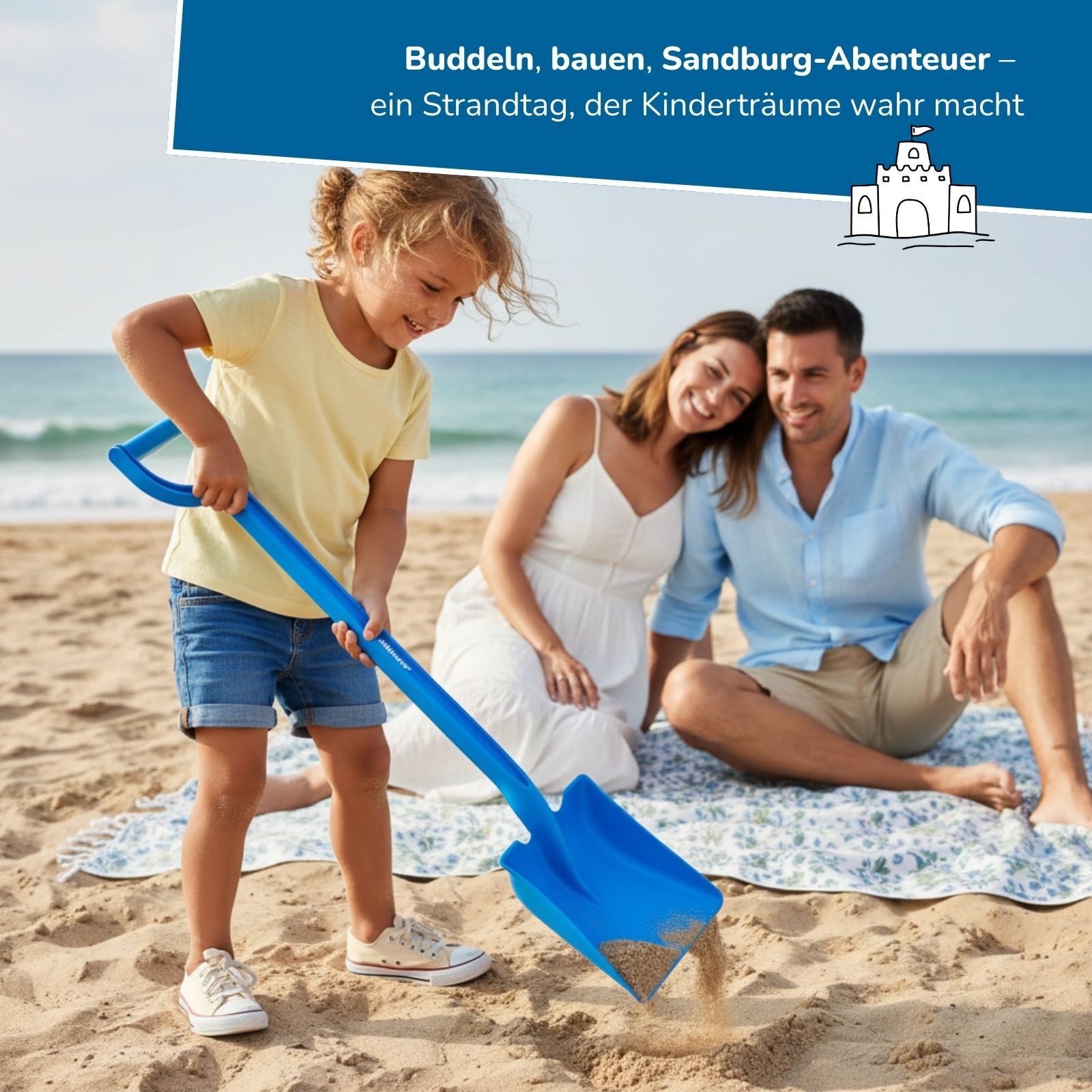 alldoro Sandform-Set XXL Sandschaufel-Set für Kinder ab 18 Monate, 3-teilig, je 64 cm groß, Sandspielzeug, 2 Schaufeln & 1 Harke, für Garten, Strand & Spielplatz