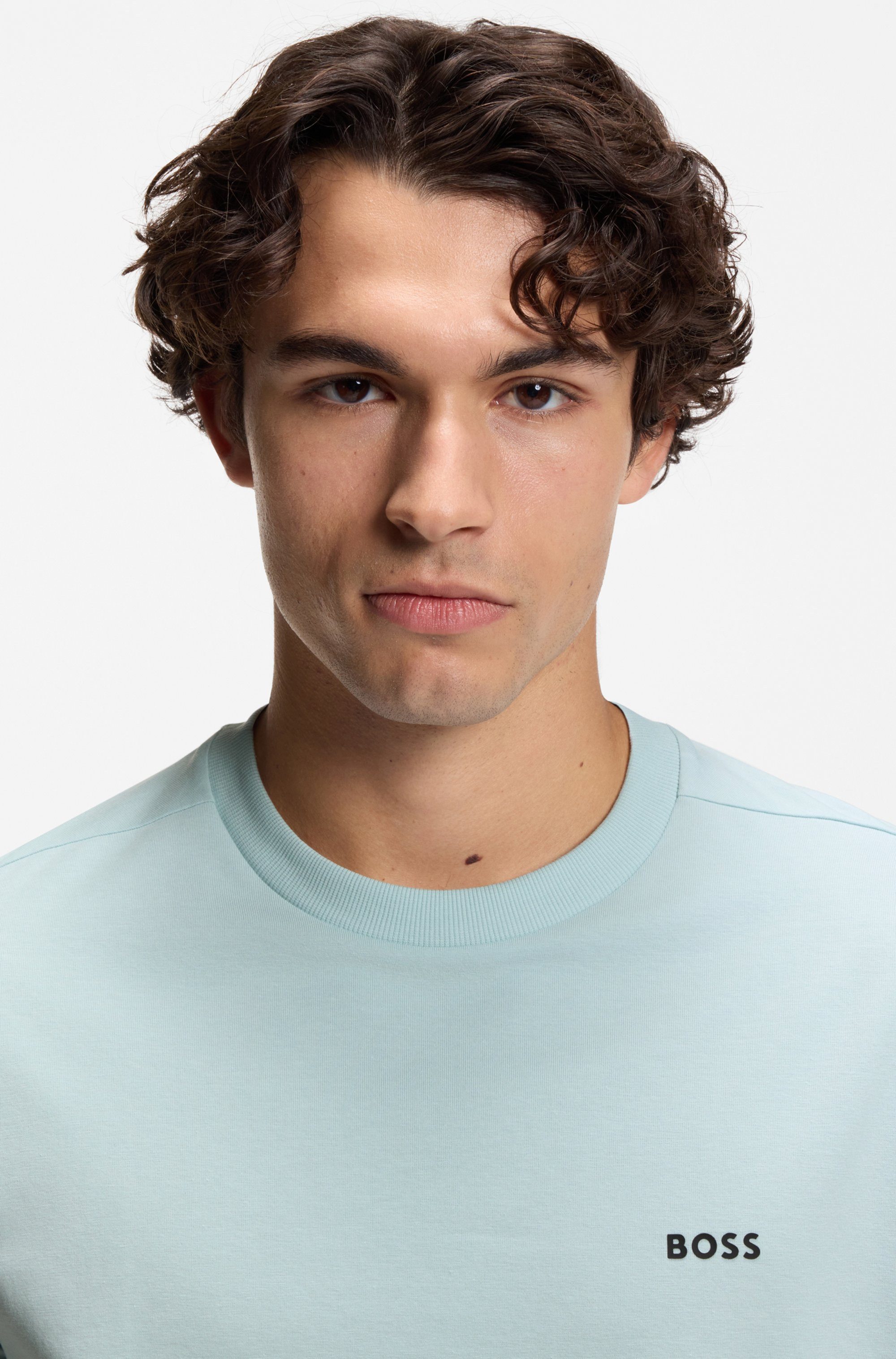 BOSS GREEN Rundhalsshirt Tee mit gummiertem Kontrast-Logo günstig online kaufen