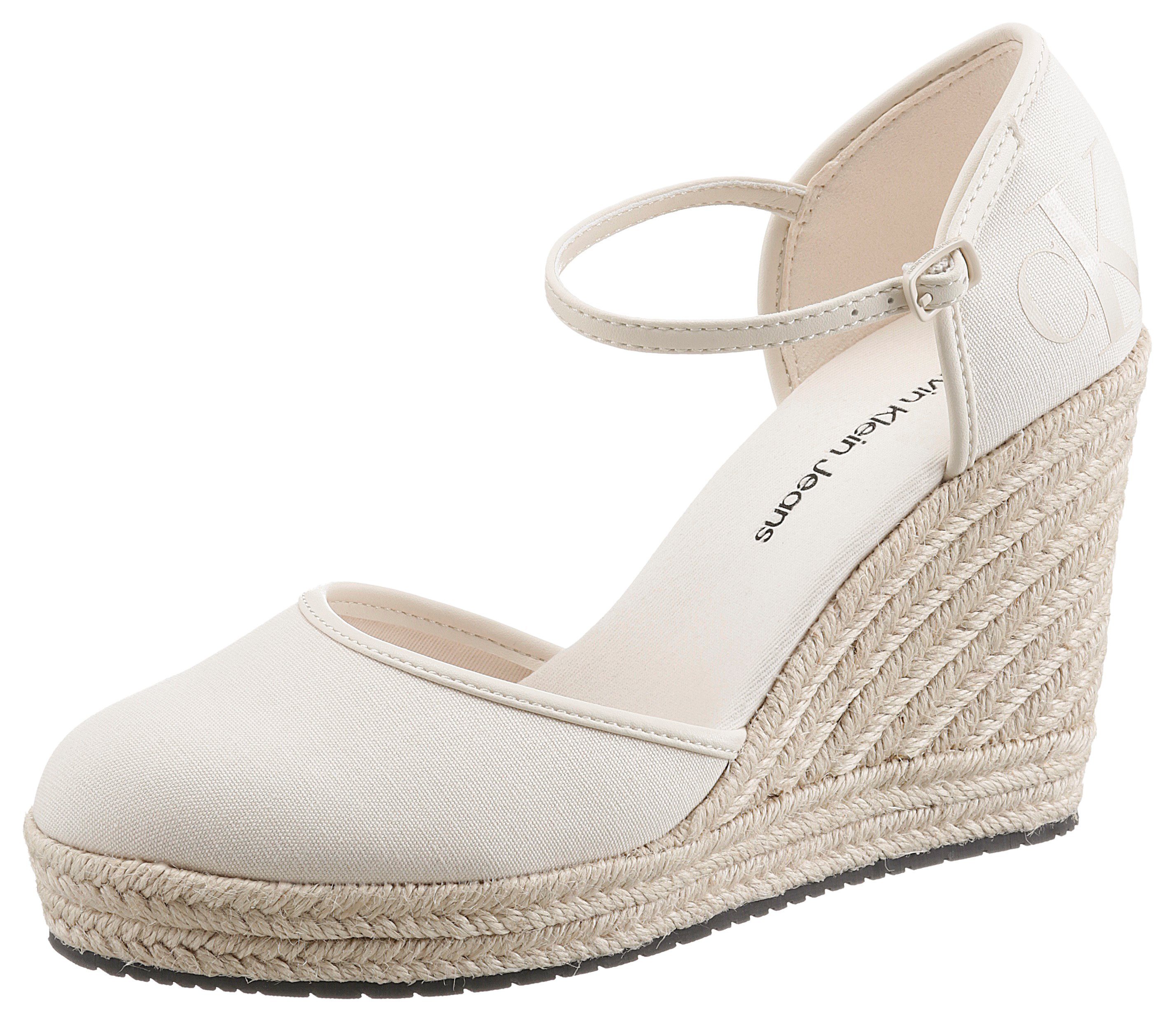 Klein hellbeige Spangenpumps Bastbesatz mit Calvin Jeans