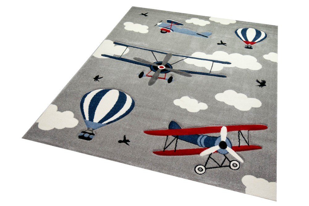 Carpetia Kinderteppich Teppich Kinderzimmer Flugzeuge Doppeldecker günstig online kaufen