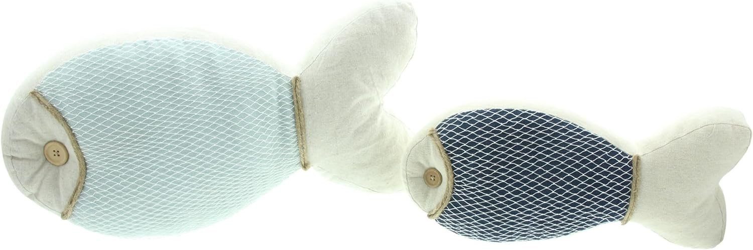 Dekoleidenschaft Dekokissen "Fisch" aus Leinen in blau & grau 2er Set 36 + 50 cm lang, Fischkissen, maritime Kissen in Fisch-Form, Sofakissen, Zierkissen, Couchkissen