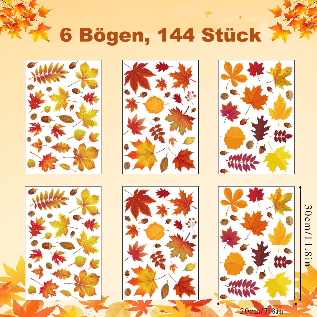 Bomiclss Fensterbild Herbst Fenstersticker 6 Bögen, Thanksgiving Fensterdeko, mit Herbstmotiven, Statische Fensteraufkleber zur Dekoration – Bild 2 von 4