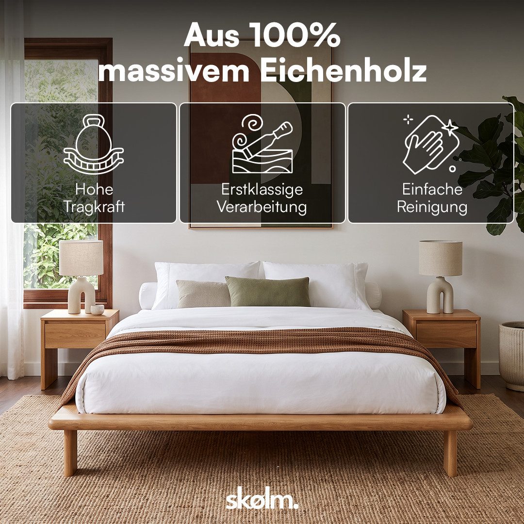 skølm Futonbett Skald aus Massivholz Eiche, Holzbett 25 cm hoch (Natur, 140x200 cm), Massivholzbett geölt & lackiert, in 120/160/180x200 cm verfügbar – Bild 2 von 5