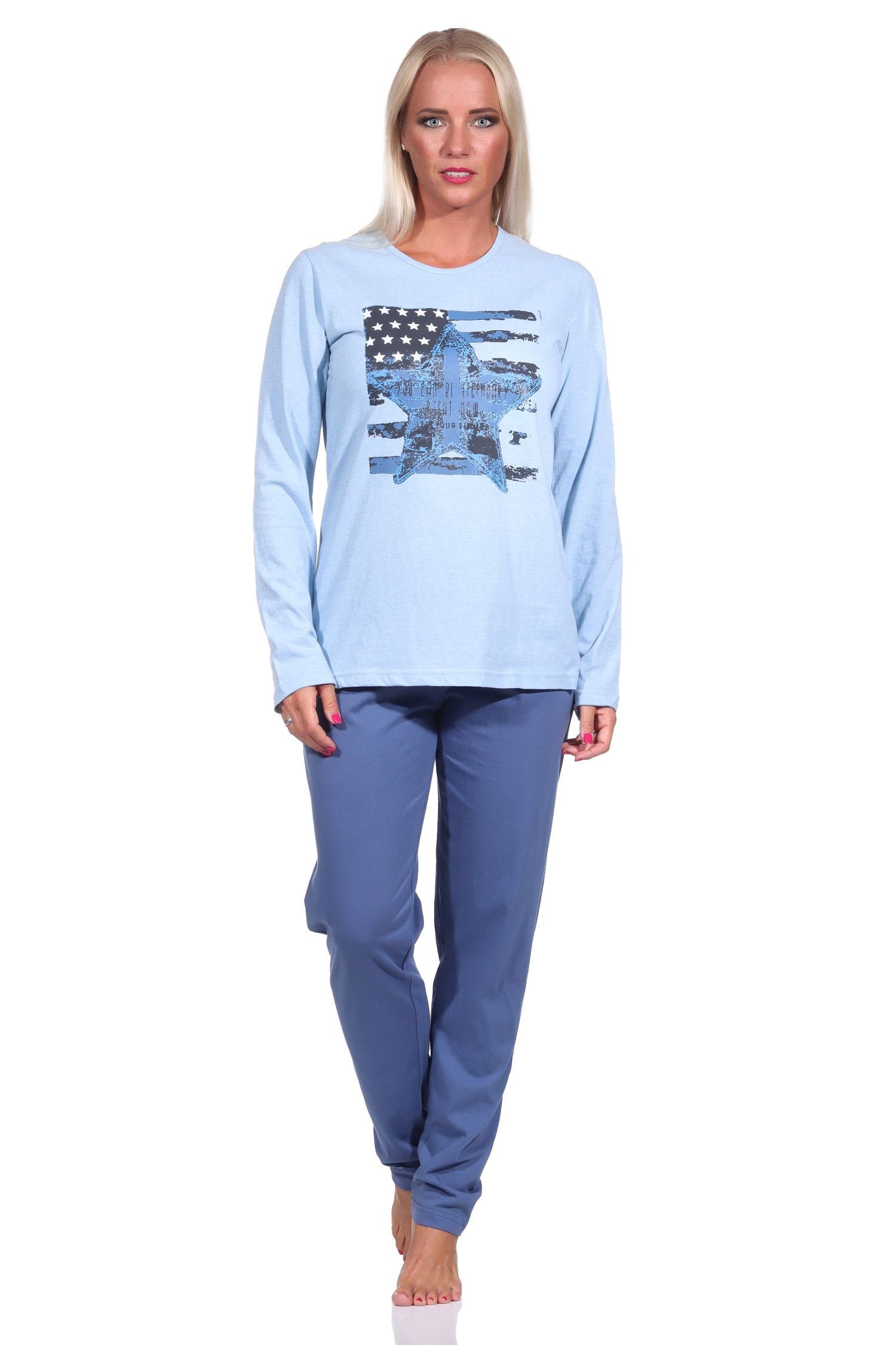 RELAX by Normann Pyjama Damen langarm Schlafanzug mit Sterne Motiv - 212 10 903 blau