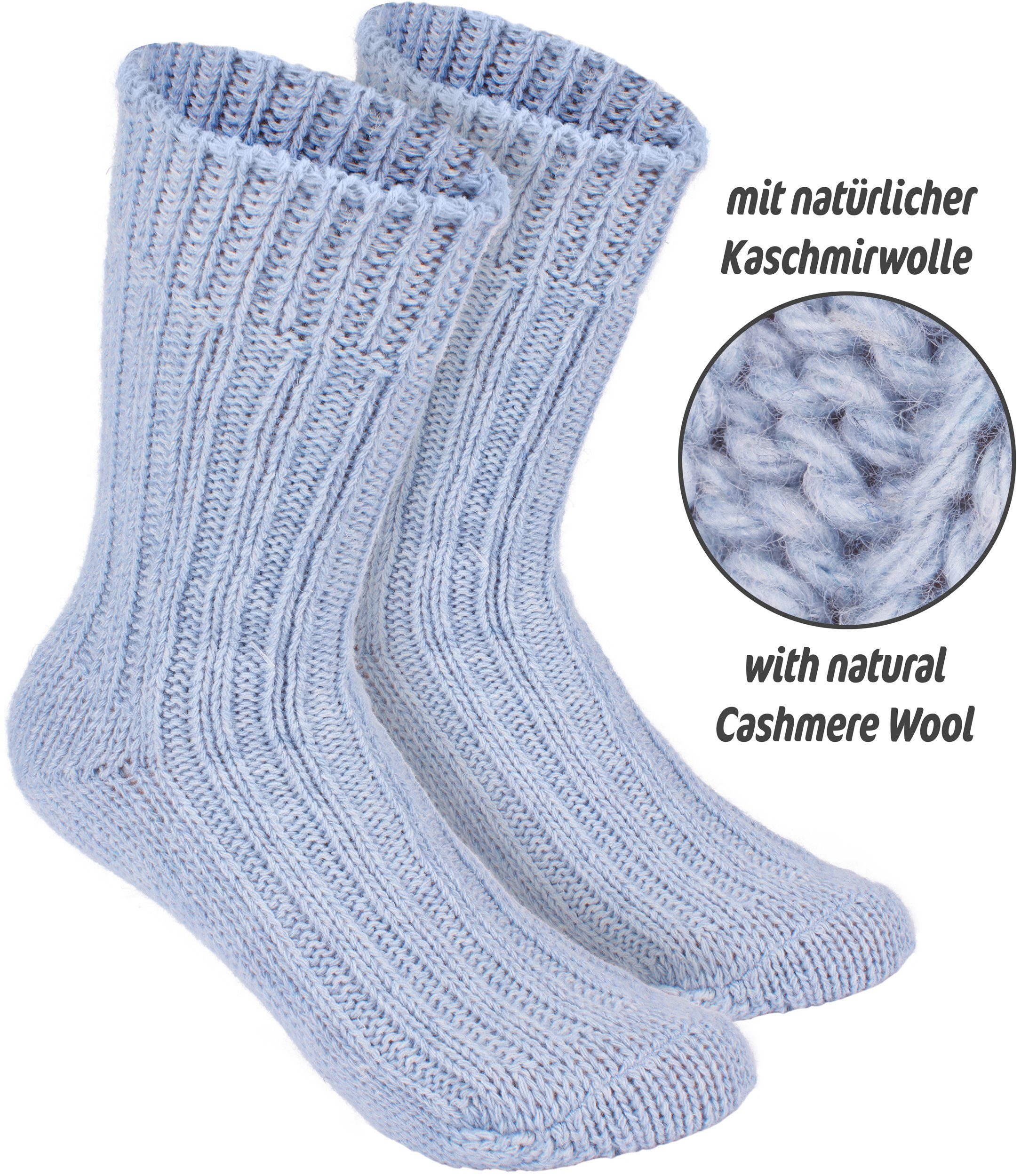 und und Beige Cashmere Kaschmir-Socken Wintersocken Herren warme 48% für Schafswolle und BRUBAKER Kuschelsocken (4-Paar, 40% Anteil) Blau, Grobstrick Grau Damen