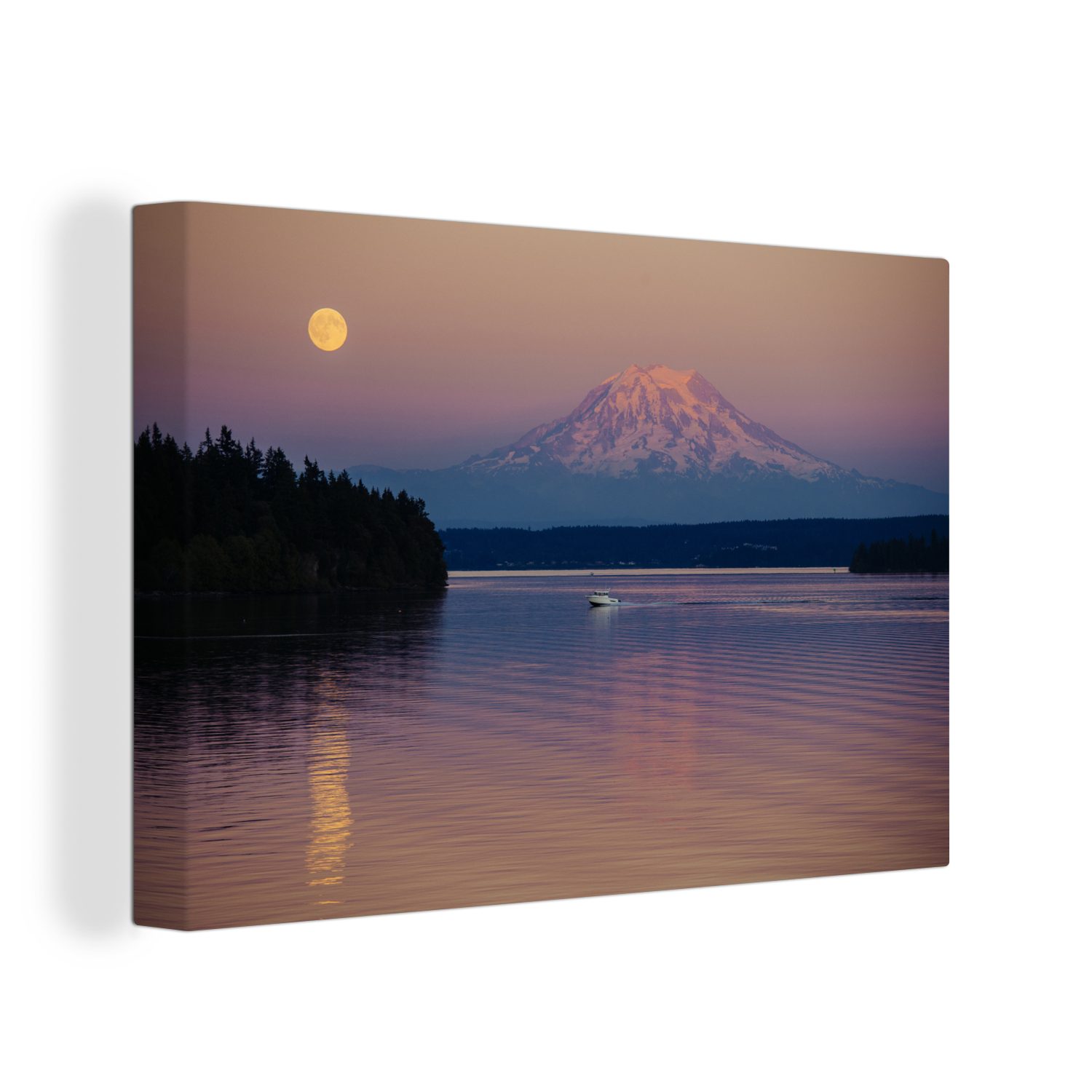 OneMillionCanvasses® Leinwandbild Vollmond über dem Mount Rainier National Park, (1 St), Wandbild Leinwandbilder, Aufhängefertig, Wanddeko, 30x20 cm