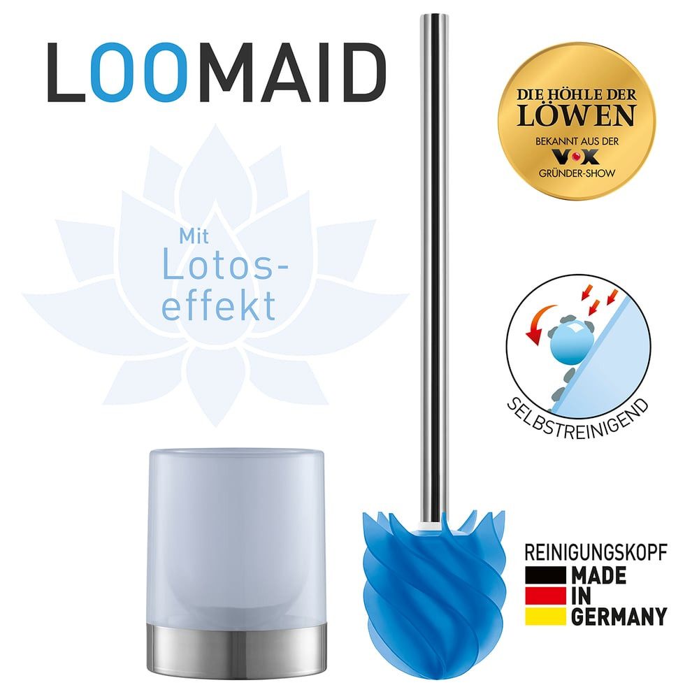 LOOMAID WC-Reinigungsbürste LOOMAID WC-Bürste blau & Halter milchig, Toilettenbürste Klobürste WC-Bürste Silikonkopf blau/milchig