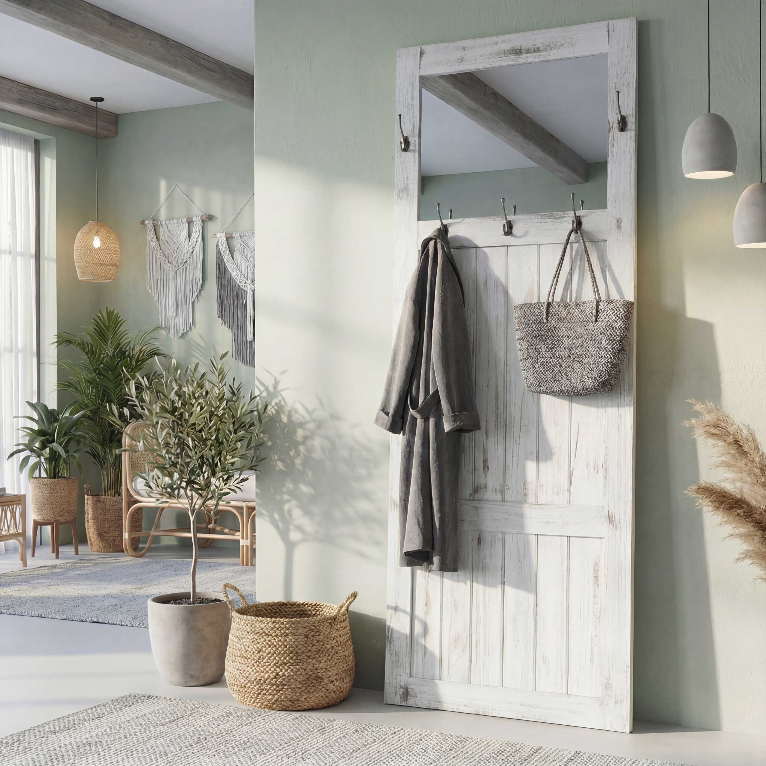 MCW Garderobenhalter Wandgarderobe-S, Kleiderhaken individuell anbringbar, Spiegel, 5 Haken