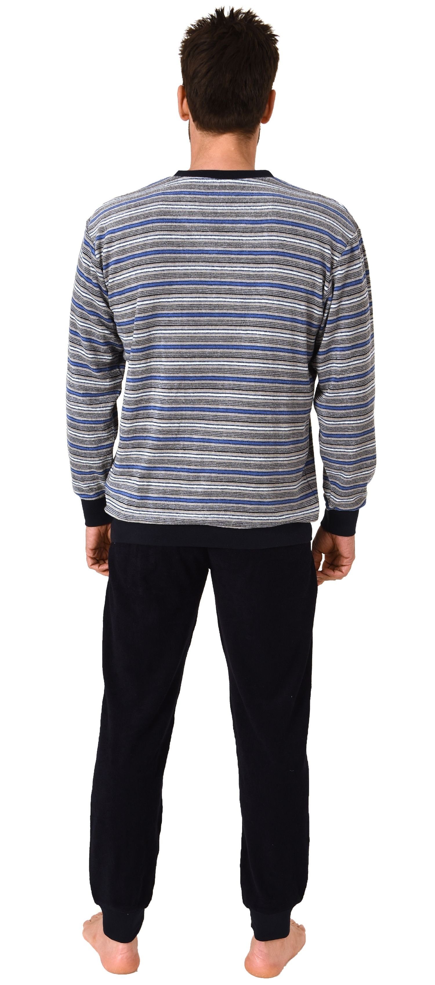 RELAX by Normann Pyjama Herren Frottee Schlafanzug, Pyjama mit Bündchen in Streifenoptik