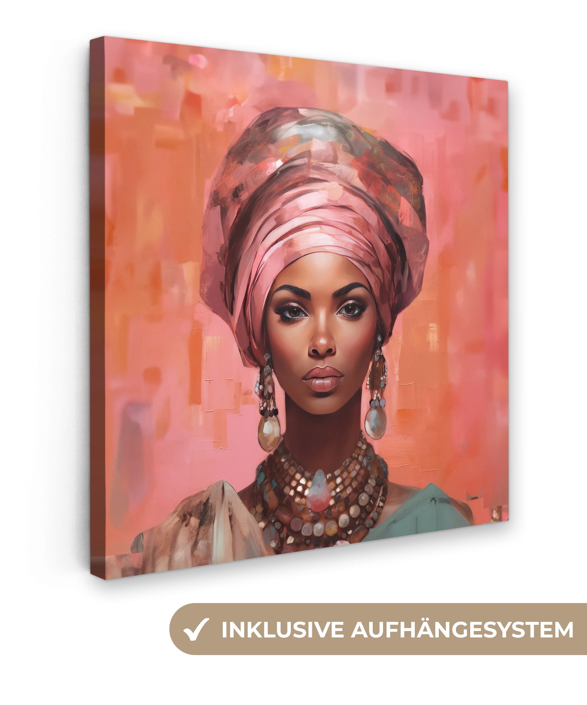 OneMillionCanvasses® Leinwandbild Kunst - Frau - Rosa - Schmuck - Porträt, günstig online kaufen