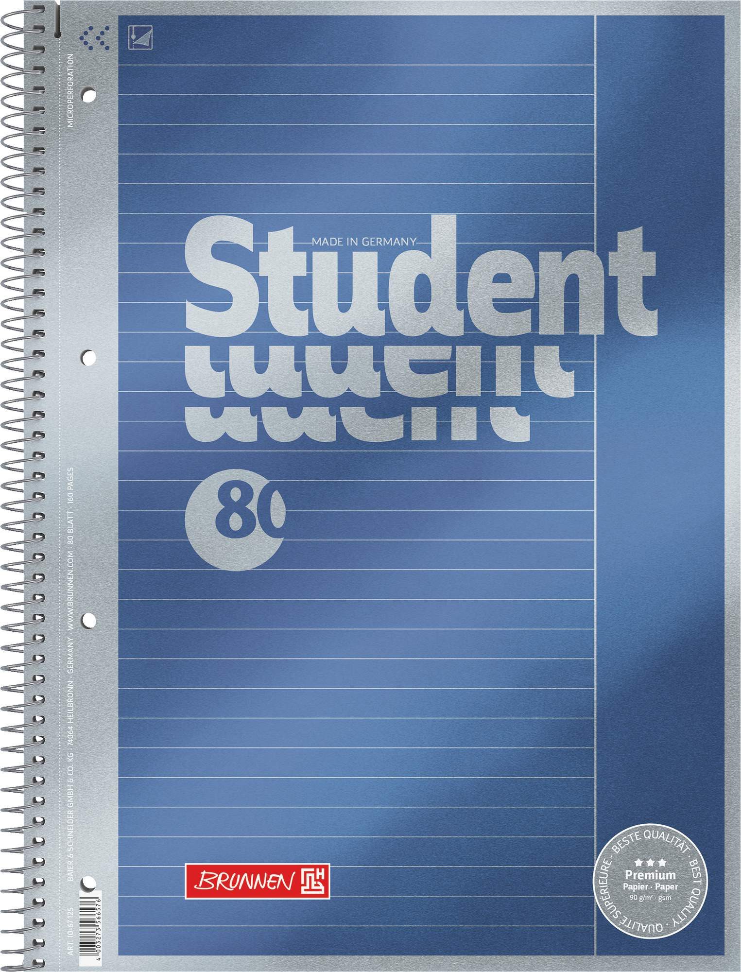 Baier & Schneider Collegeblock Collegeblock Premium Student liniert A4 80 Blatt blau