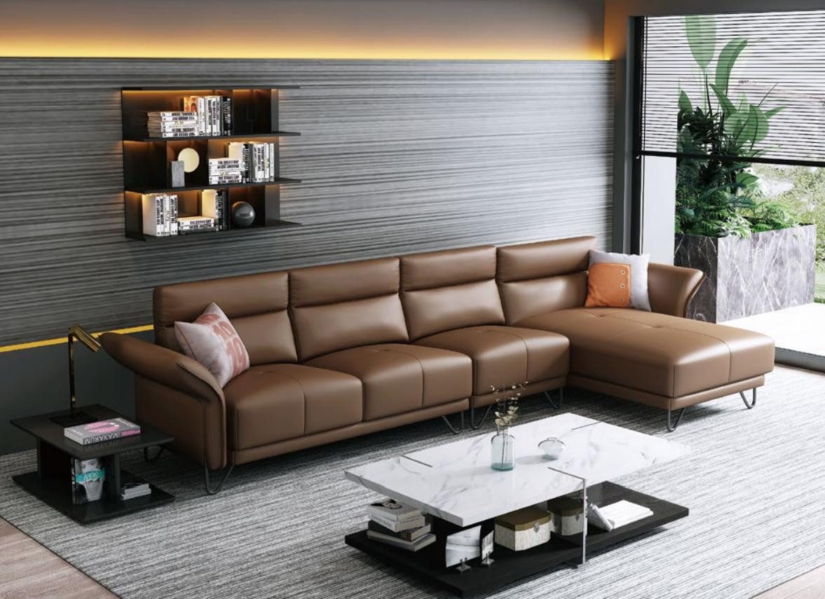 Xlmoebel Ecksofa Neue Eck-Couch in modernem Stil mit Ledersitzpolstern in Braun, Hergestellt in Europa