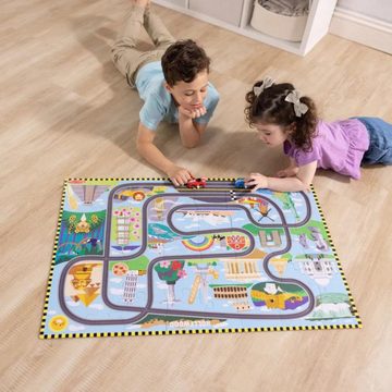 Melissa & Doug Puzzle Bodenpuzzle mit Schienen und aufziehbaren Fahrzeuge 48 Teile, 48 Puzzleteile, Rennstrecke