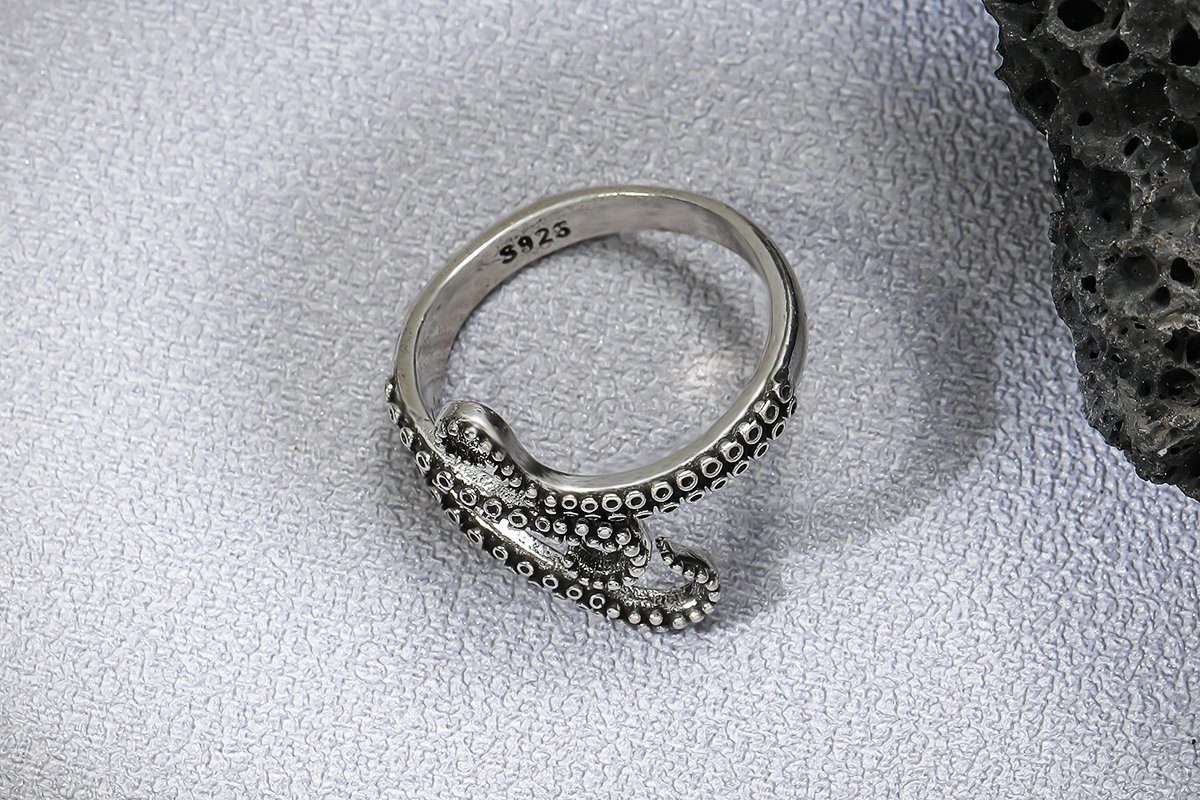 Eyecatcher Fingerring Schmuck, Meeres Tentakel One Size, Kraken Ring Größenverstellbar, Frosch Ring, Oktopus Naturverbundenheit silberfarben