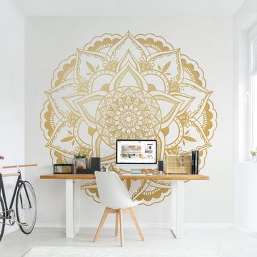 Bilderdepot24 Mustertapete Spirituell Mandala Blume gold weiß Floral Muster Wanddeko Wellness, Glatt, Matt, (Inklusive Gratis-Kleister oder selbstklebend), Wohnzimmer Schlafzimmer Küche Flur gemusterte Vliestapete Wandtapete