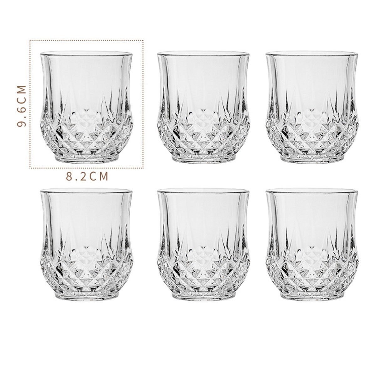 CTGtree Tasse Trinkglas-6 Set Kristallgläser Wasserglas drinkglas Saftglas 6er-Pack 270 ml kurzer Diamant