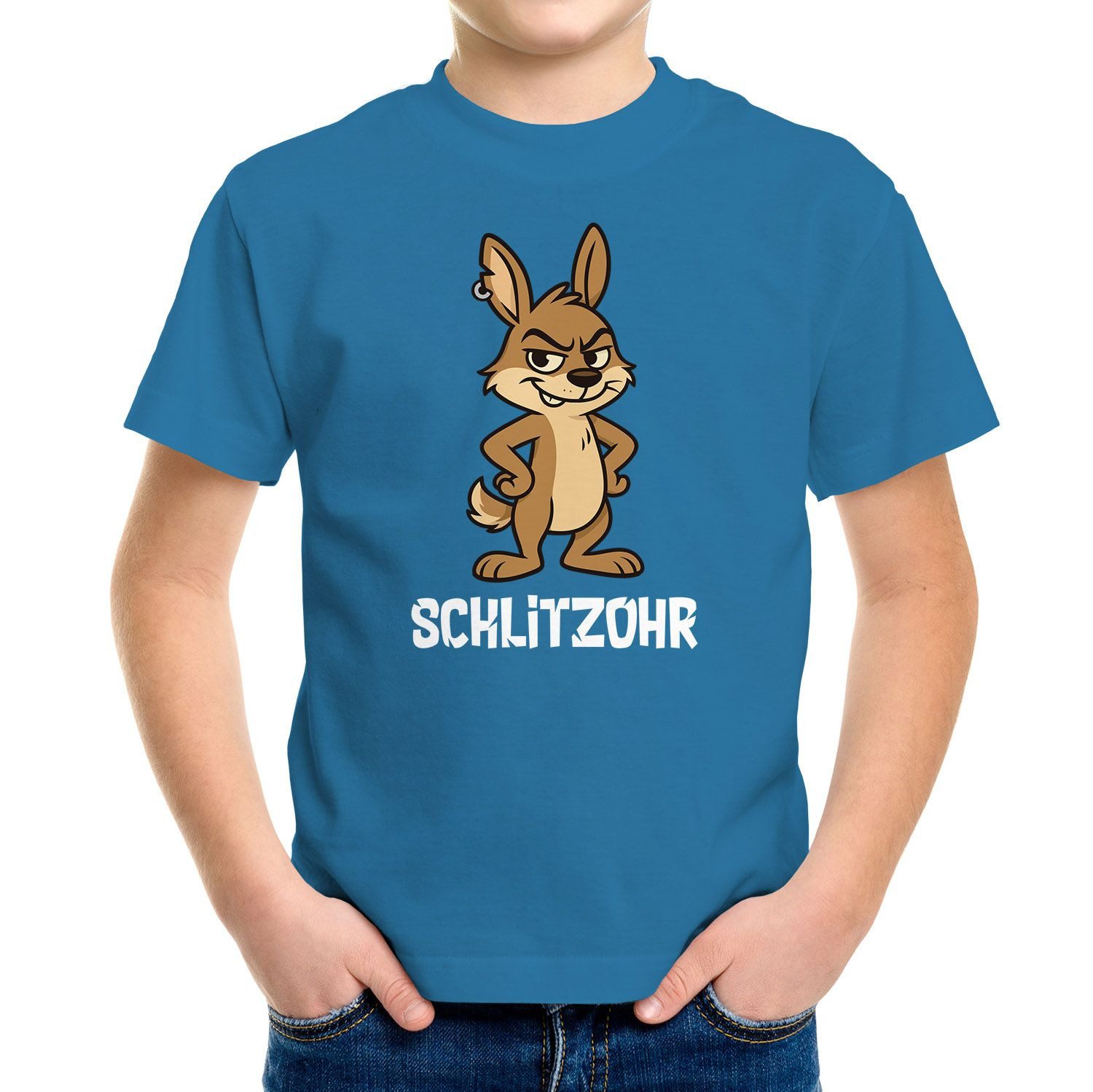 Print-Shirt Kinder T-Shirt Jungen Schlitzohr Lustiges Hasenmotiv Comic Shirt für