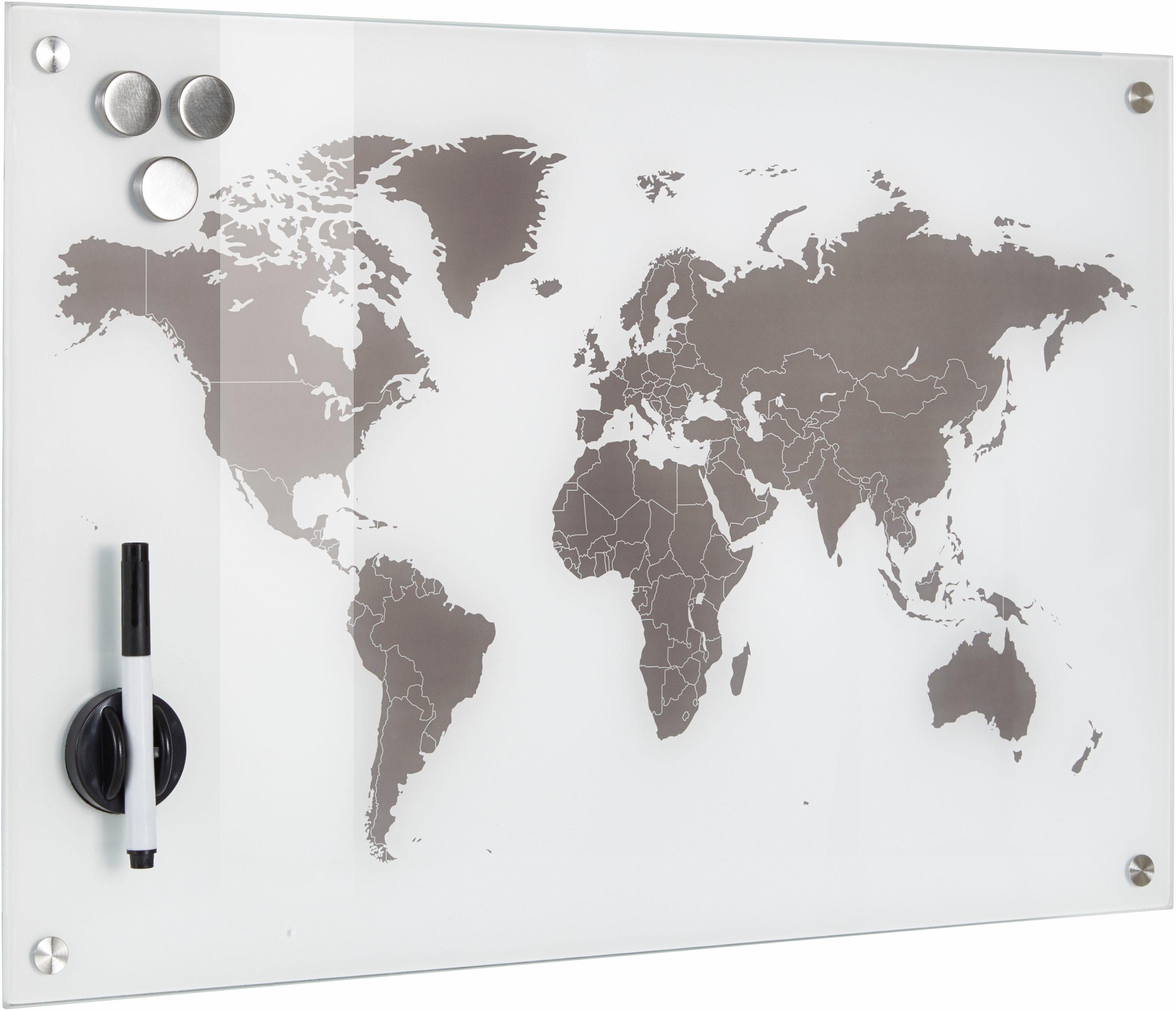 60x40 Pinnwand Worldmap, Glas Present Zeller