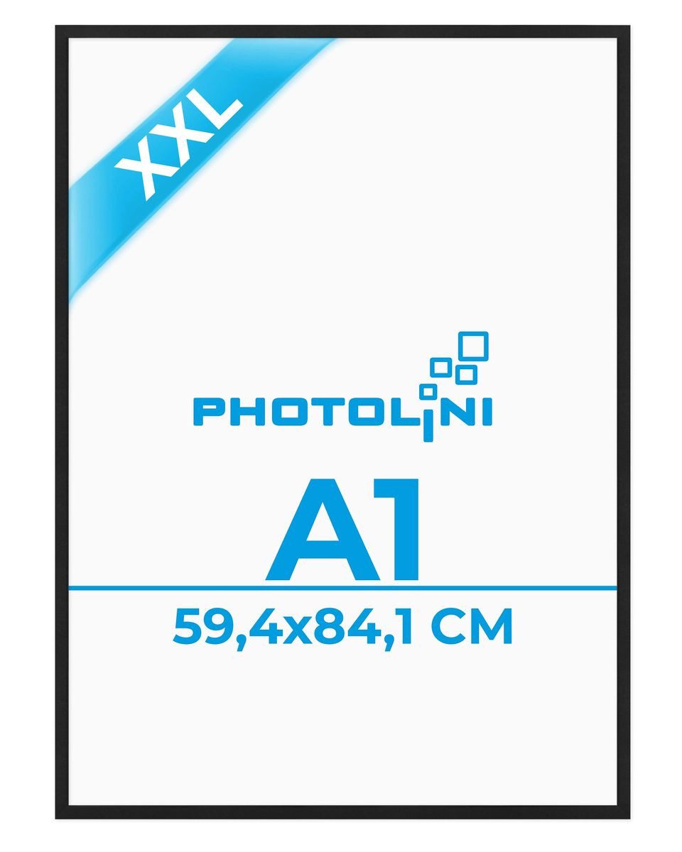 PHOTOLINI Bilderrahmen modern mit bruchsicherem Acrylglas, Holz MDF für Fotos & Poster, für 1 Bilder (1 Einzelrahmen), Posterrahmen groß A1 59,9x84,1 cm zum Aufhängen