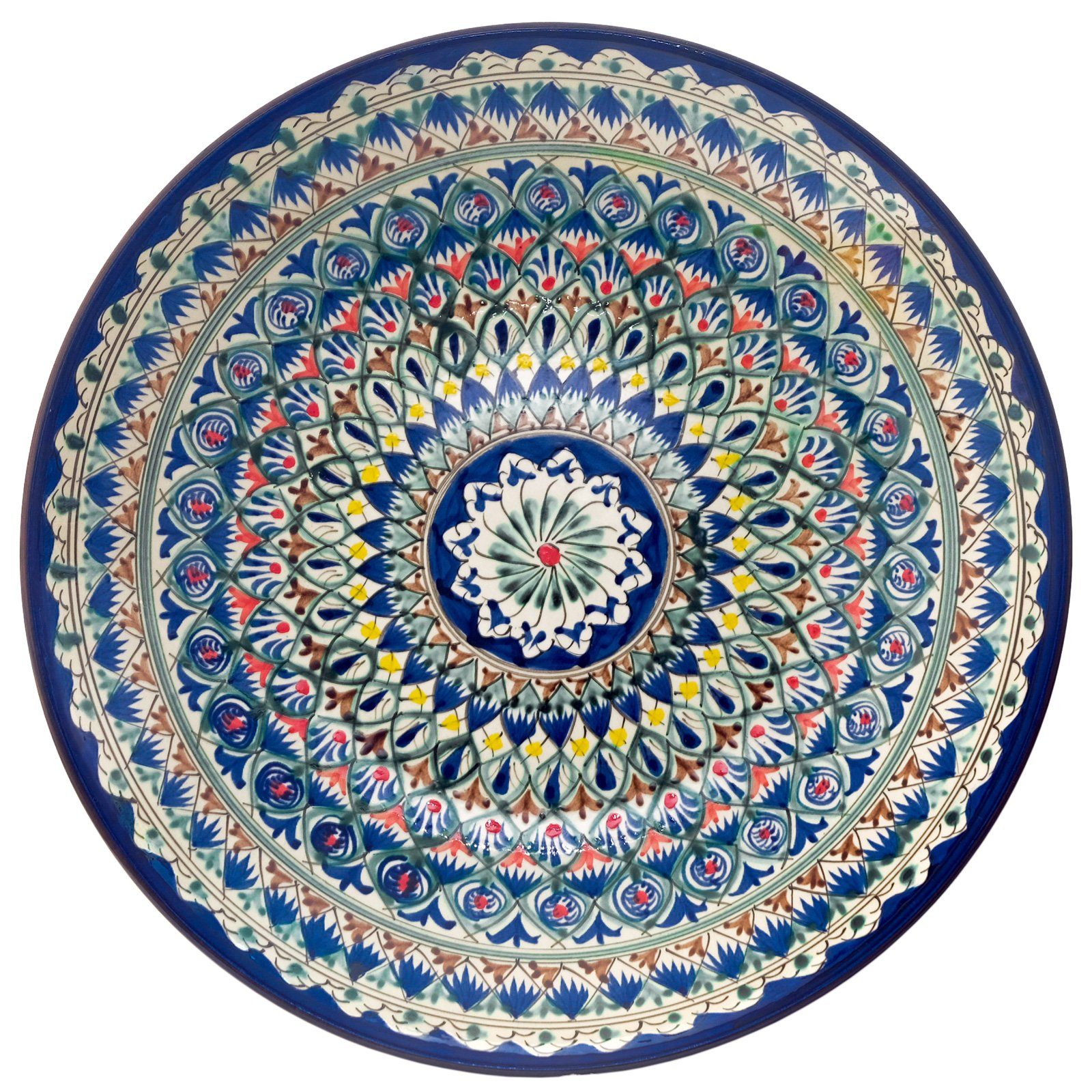4BIG.fun Dekoteller Usbekische Rischtan Lagan Ø38 cm Handarbeit (Keramik Teller Handgemalt)